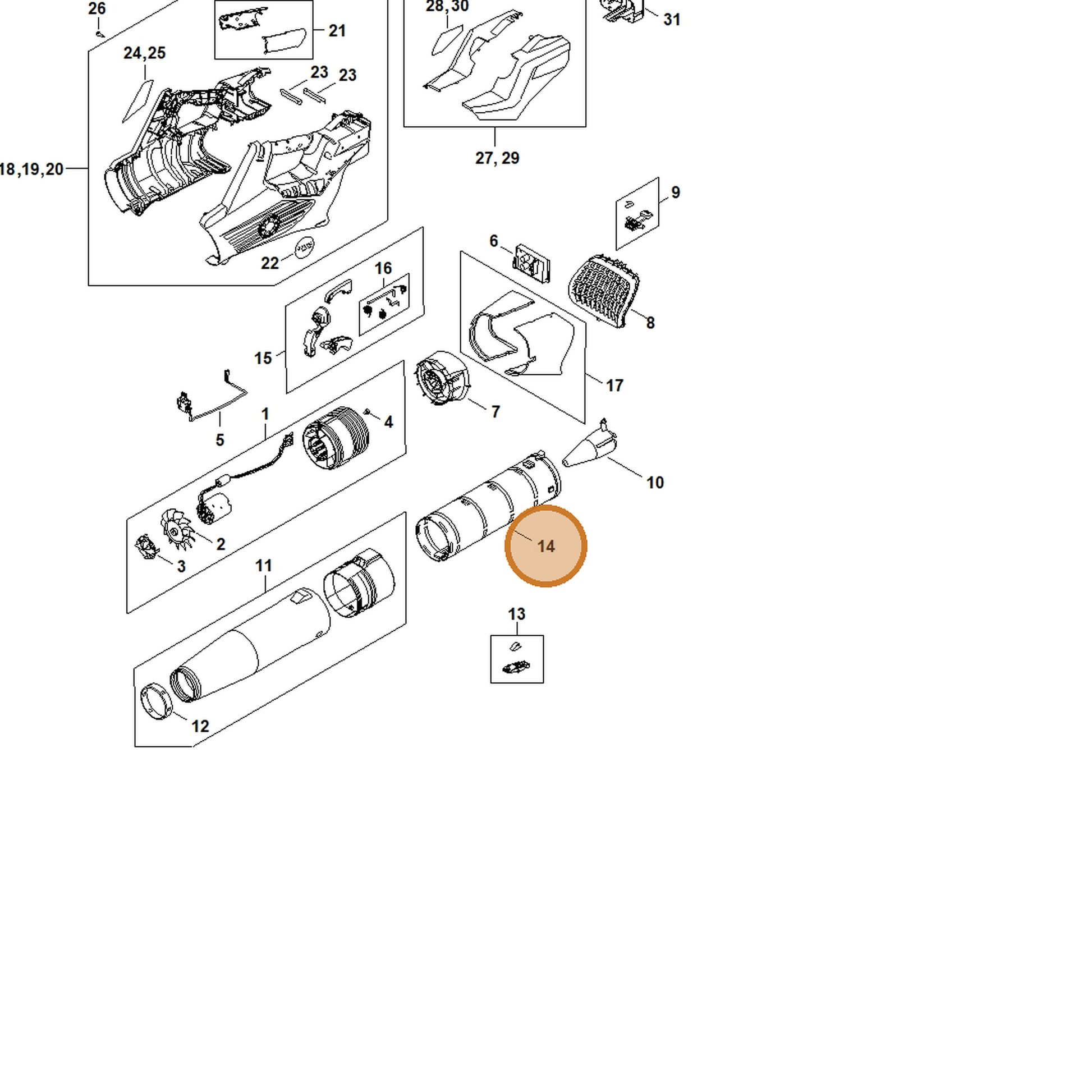 STIHL part BA04-701-5400 — IPL diagram snippet (6x zoom, amber highlight)