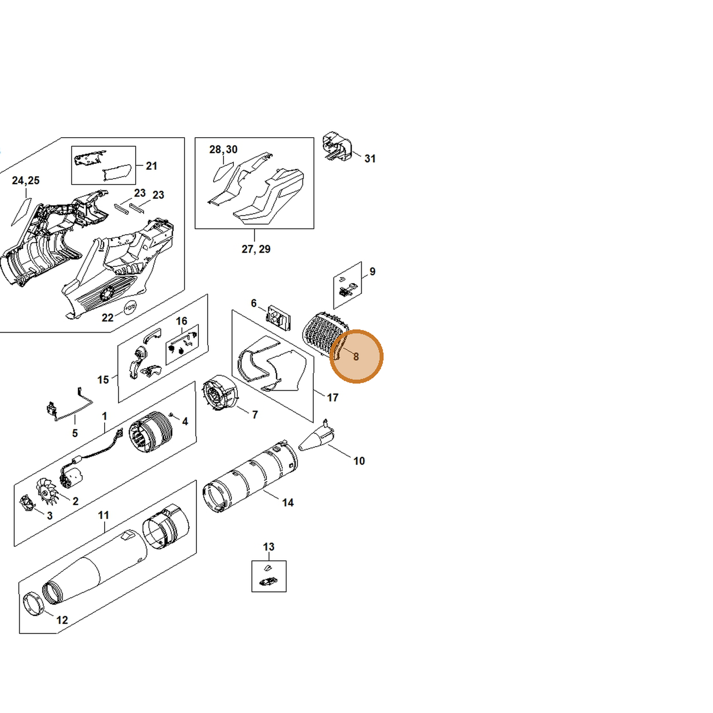 STIHL part BA04-706-8000 — IPL diagram snippet (6x zoom, amber highlight)