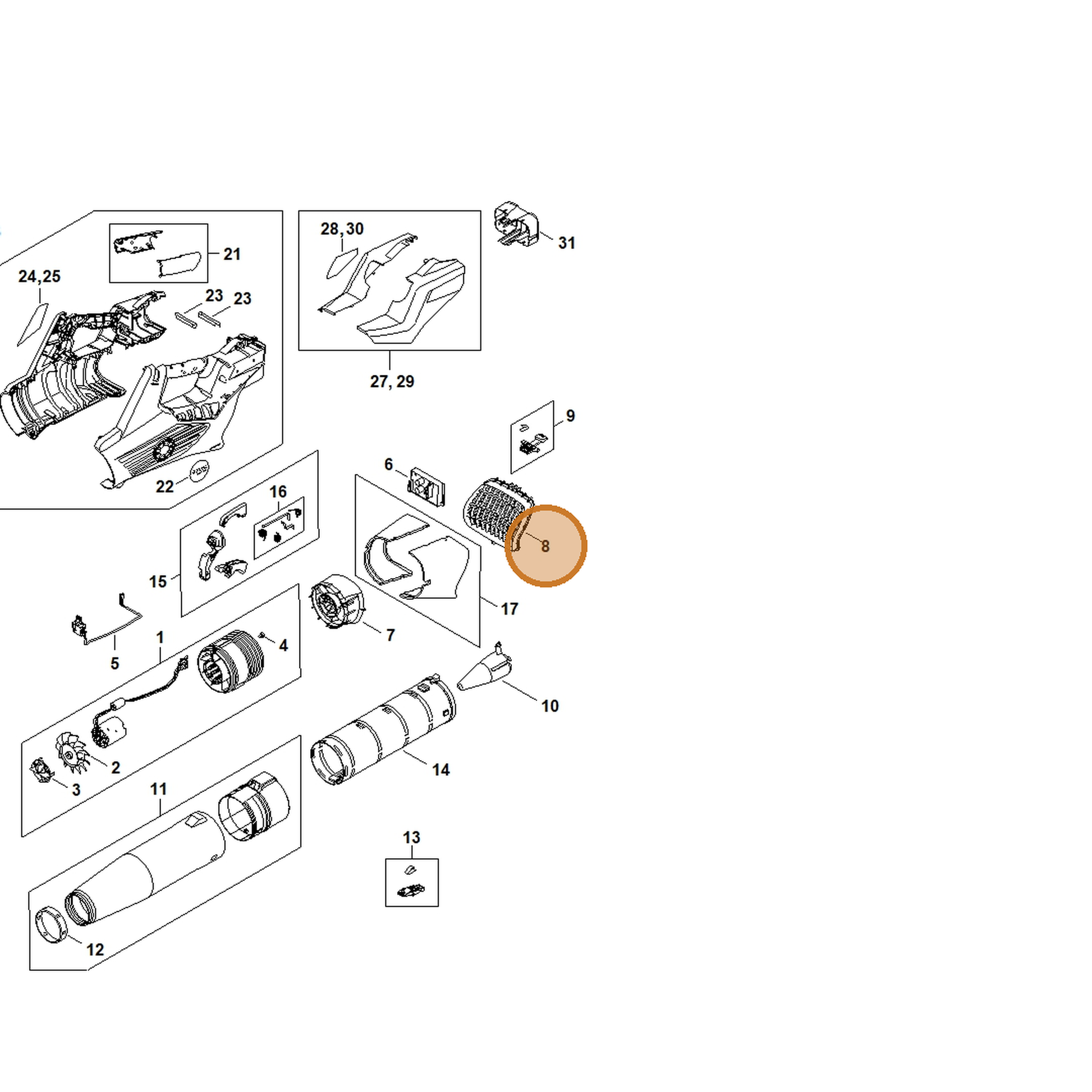 STIHL part BA04-706-8000 — IPL diagram snippet (6x zoom, amber highlight)