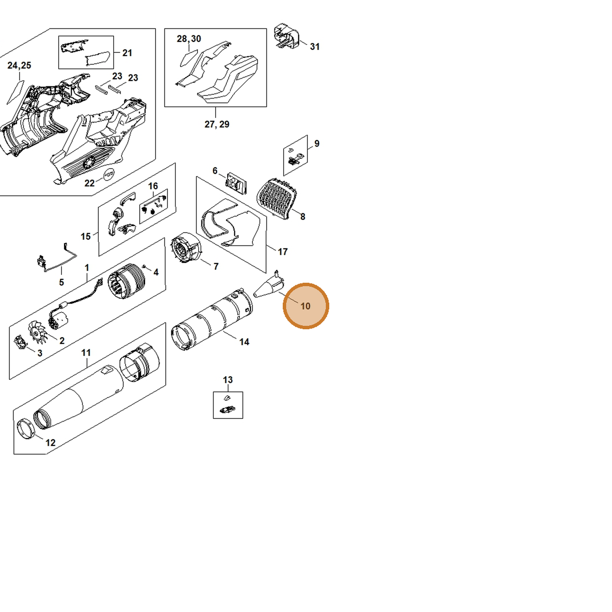STIHL part BA04-761-0300 — IPL diagram snippet (6x zoom, amber highlight)