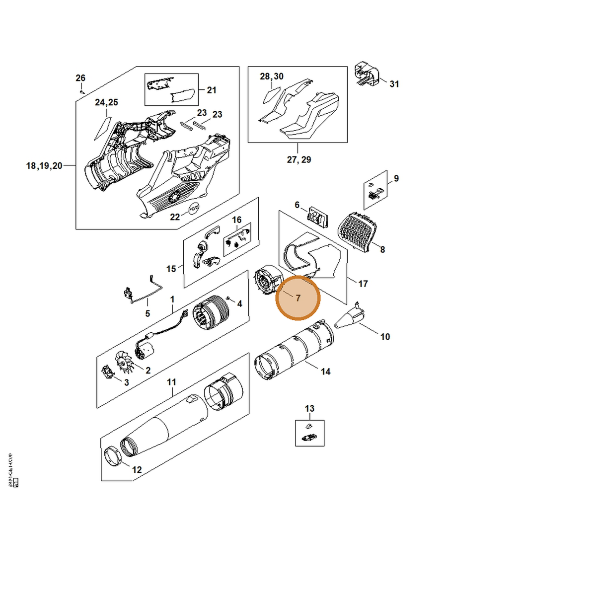 STIHL part BA04-761-1100 — IPL diagram snippet (6x zoom, amber highlight)