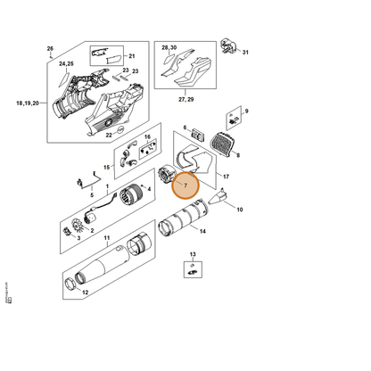 STIHL part BA04-761-1100 — IPL diagram snippet (6x zoom, amber highlight)