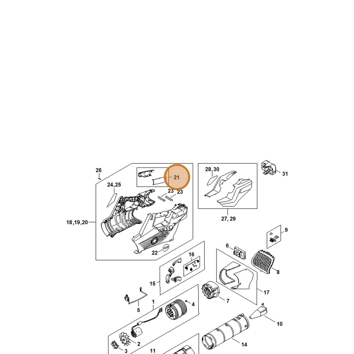 STIHL part BA04-790-0600 — IPL diagram snippet (6x zoom, amber highlight)