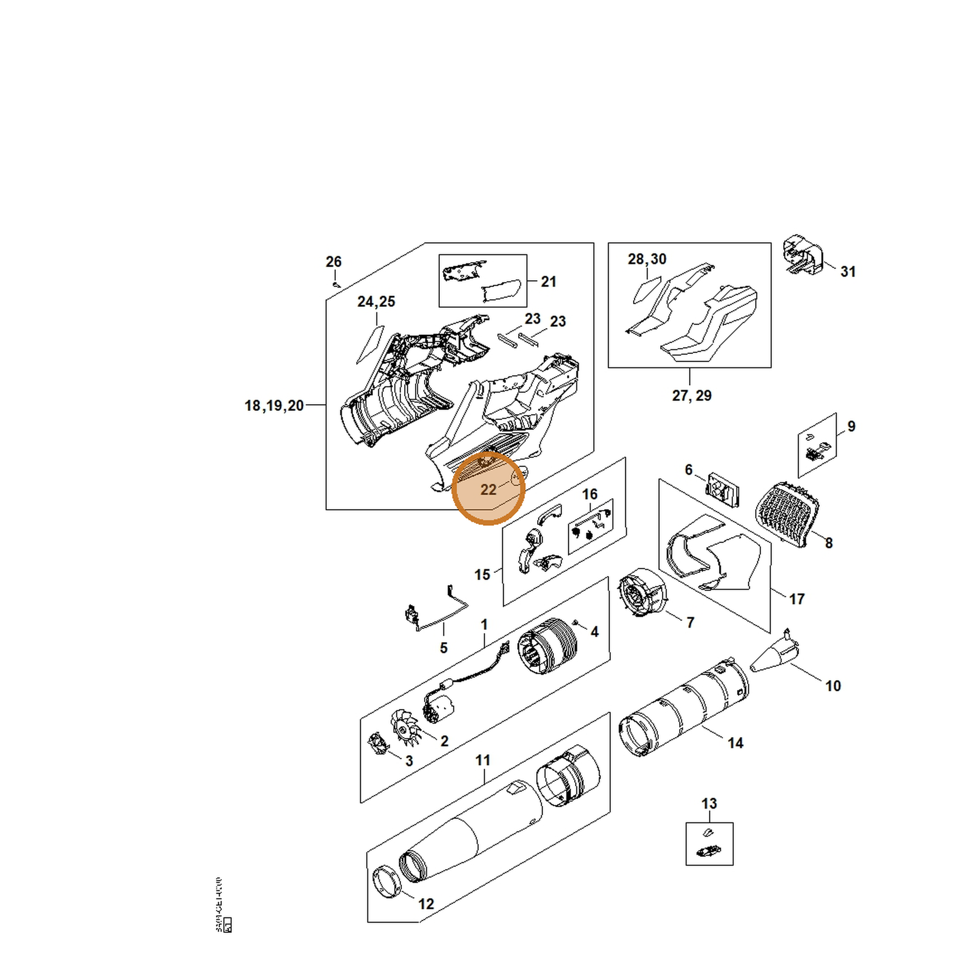 STIHL part BA04-967-1500 — IPL diagram snippet (6x zoom, amber highlight)