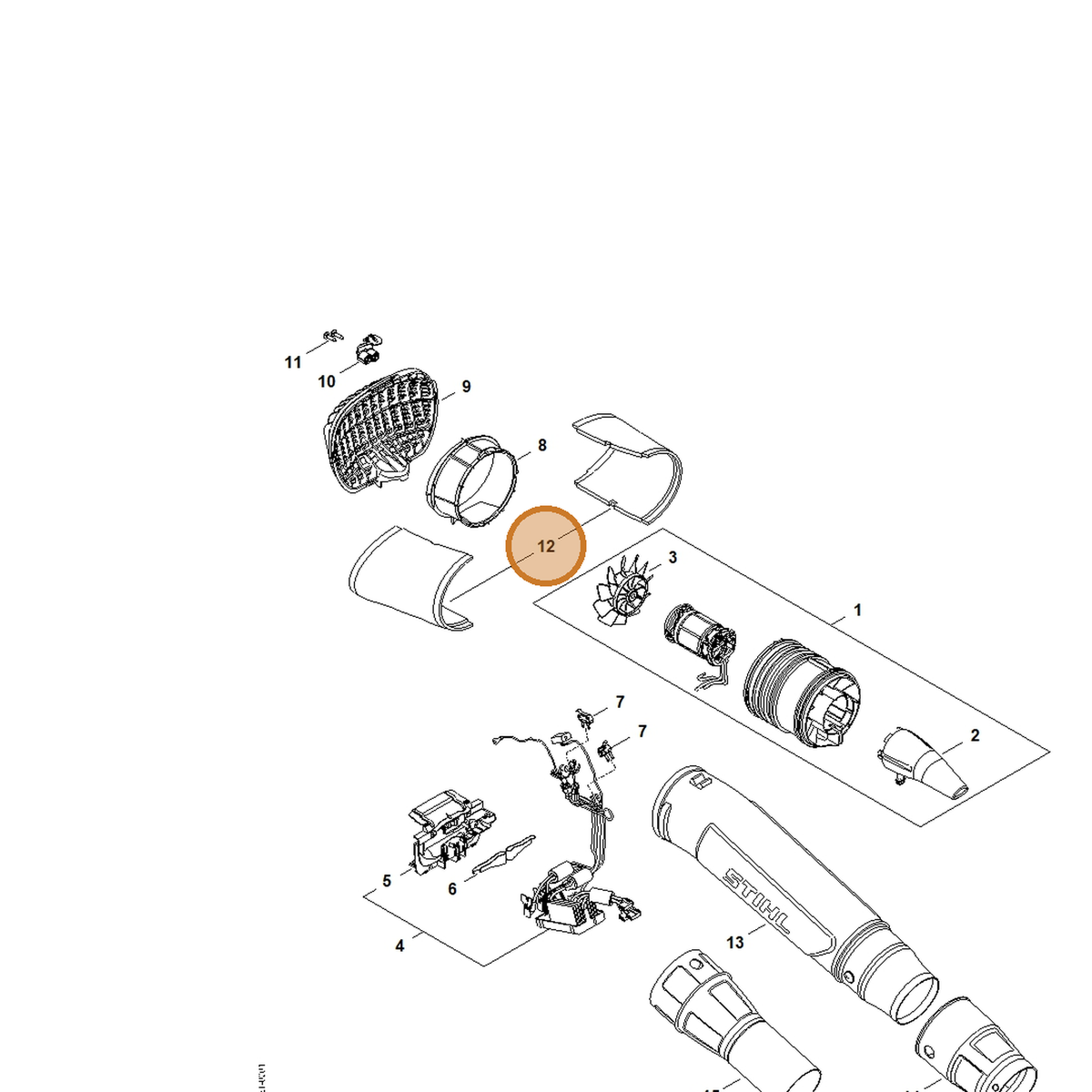 STIHL part BA06-007-1000 — IPL diagram snippet (6x zoom, amber highlight)