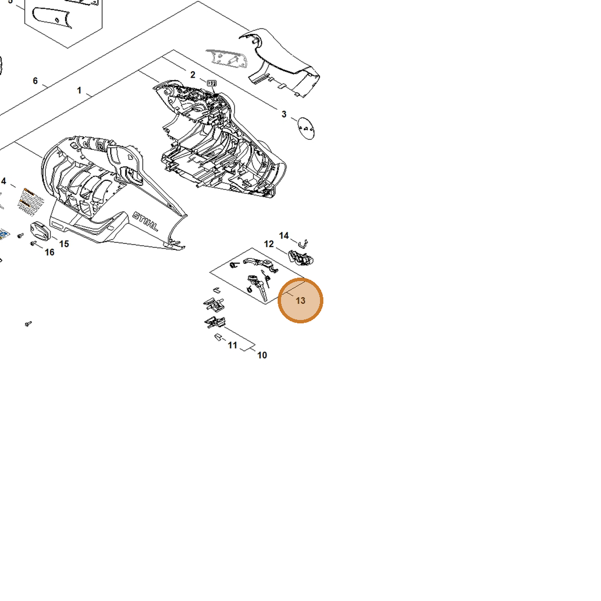 STIHL part BA06-007-3800 — IPL diagram snippet (6x zoom, amber highlight)