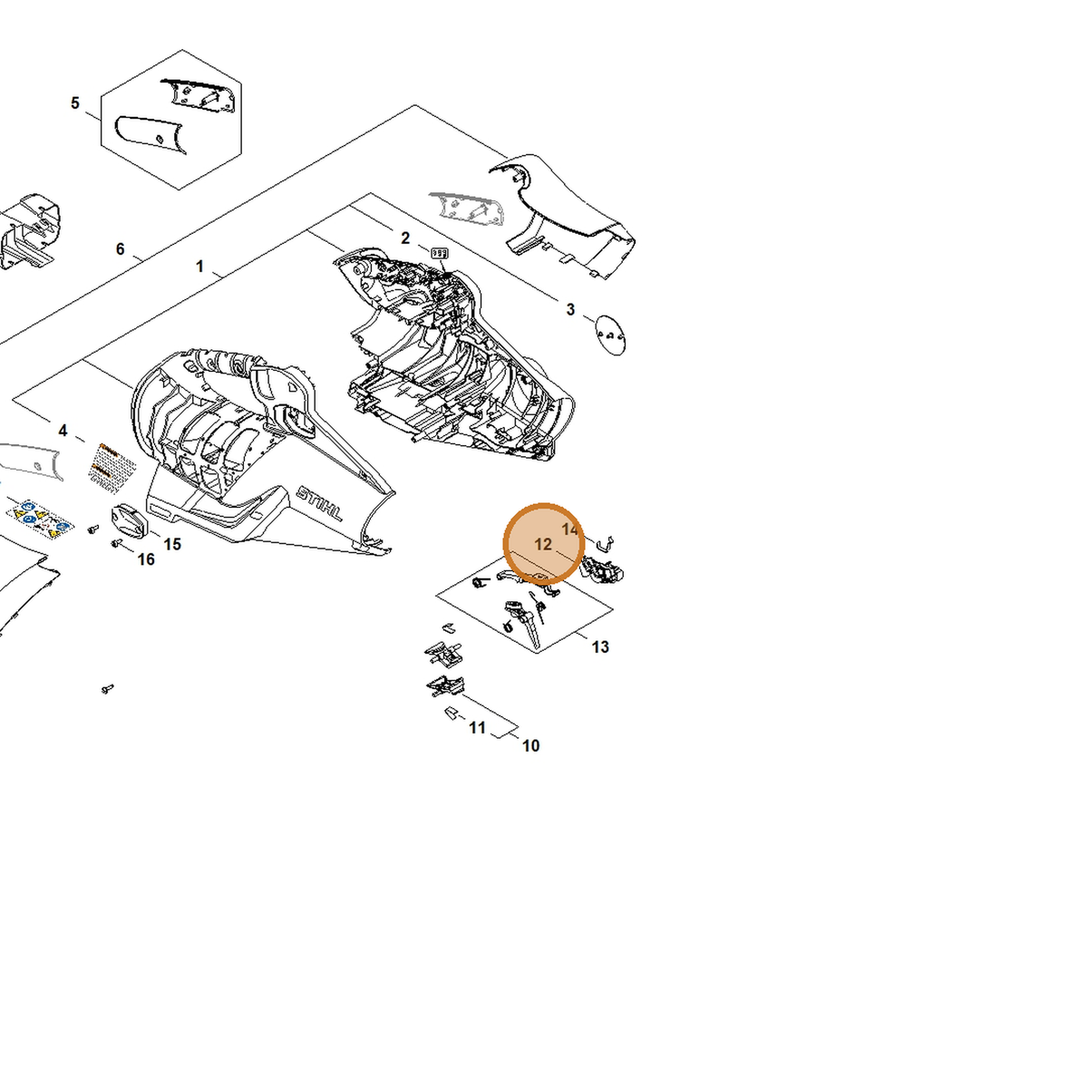 STIHL part BA06-430-2100 — IPL diagram snippet (6x zoom, amber highlight)