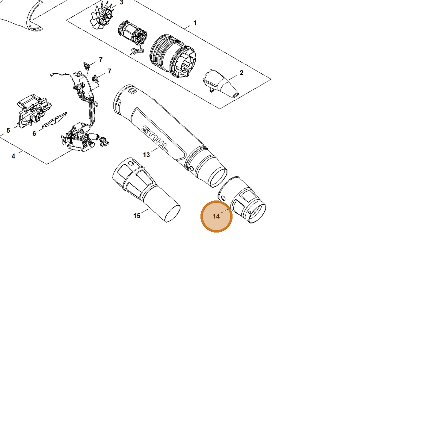 STIHL part BA06-708-6301 — IPL diagram snippet (6x zoom, amber highlight)