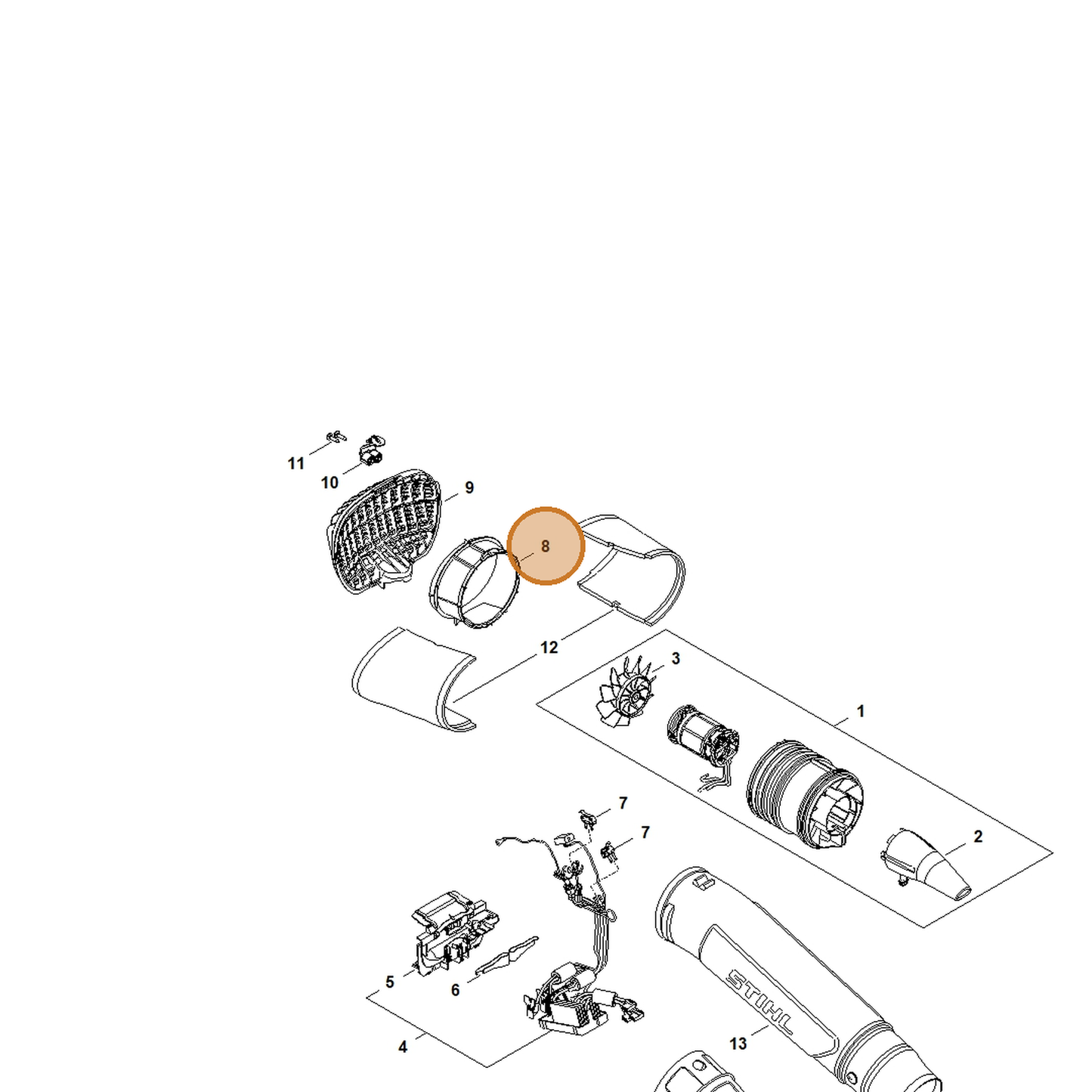 STIHL part BA06-761-1100 — IPL diagram snippet (6x zoom, amber highlight)