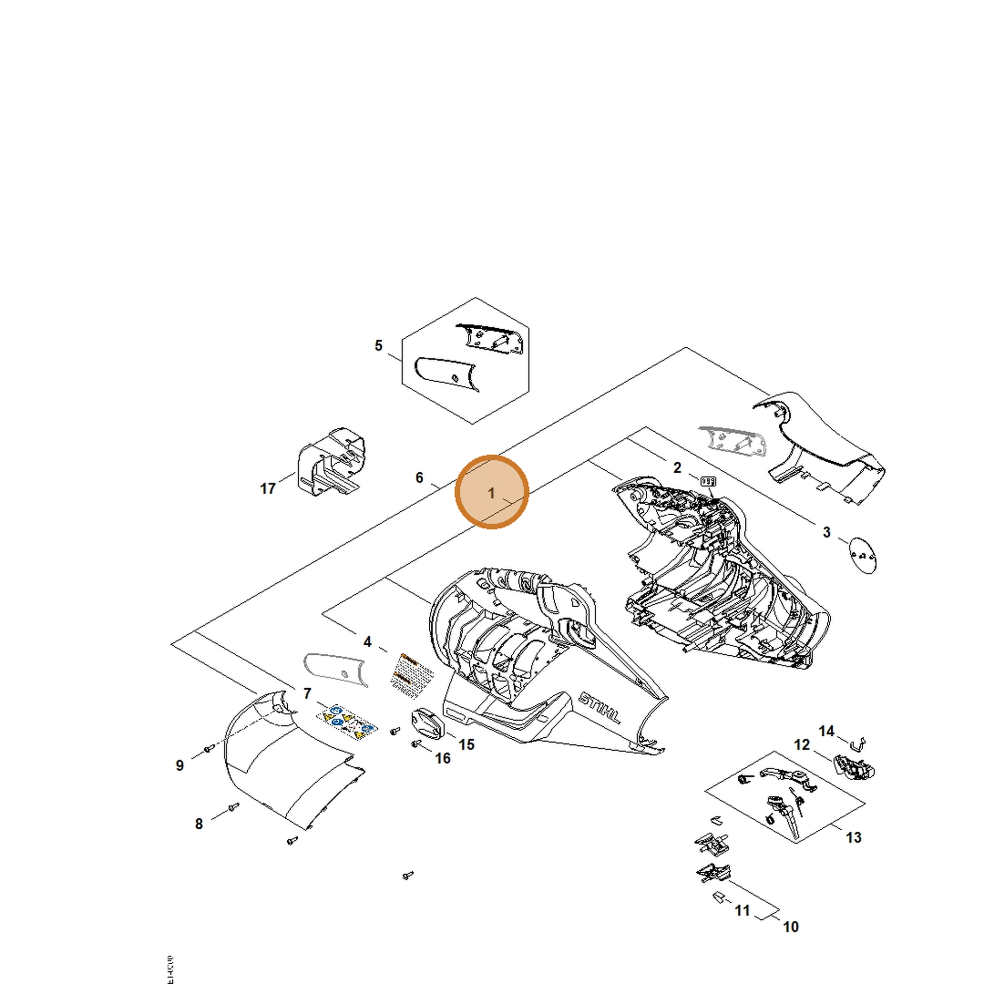 STIHL part BA06-790-1001 — IPL diagram snippet (6x zoom, amber highlight)