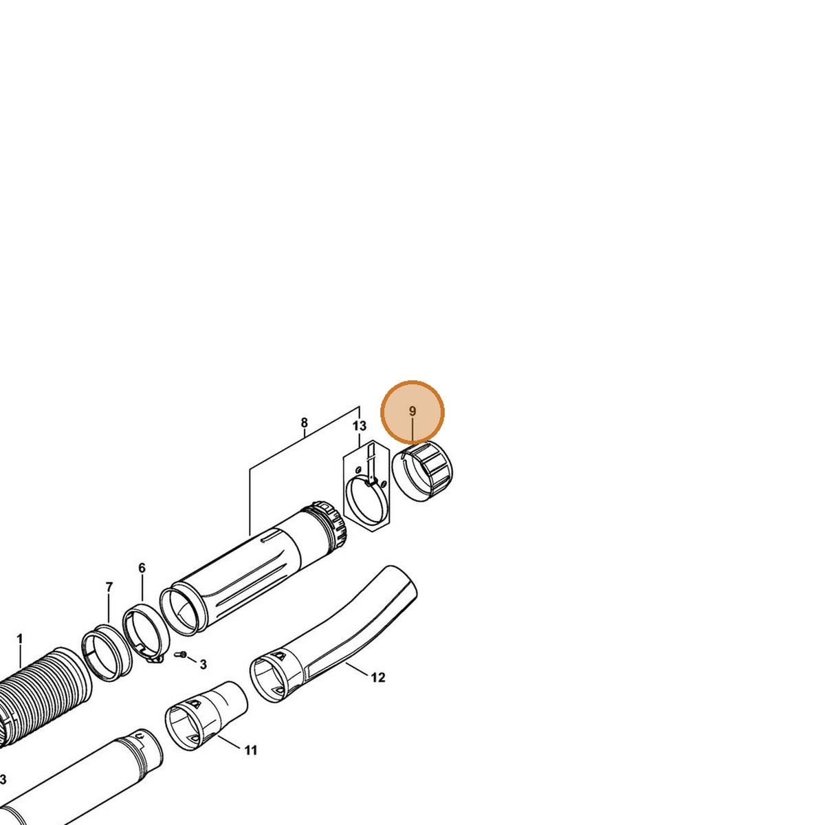 STIHL part BA07-708-3100 — IPL diagram snippet (6x zoom, amber highlight)