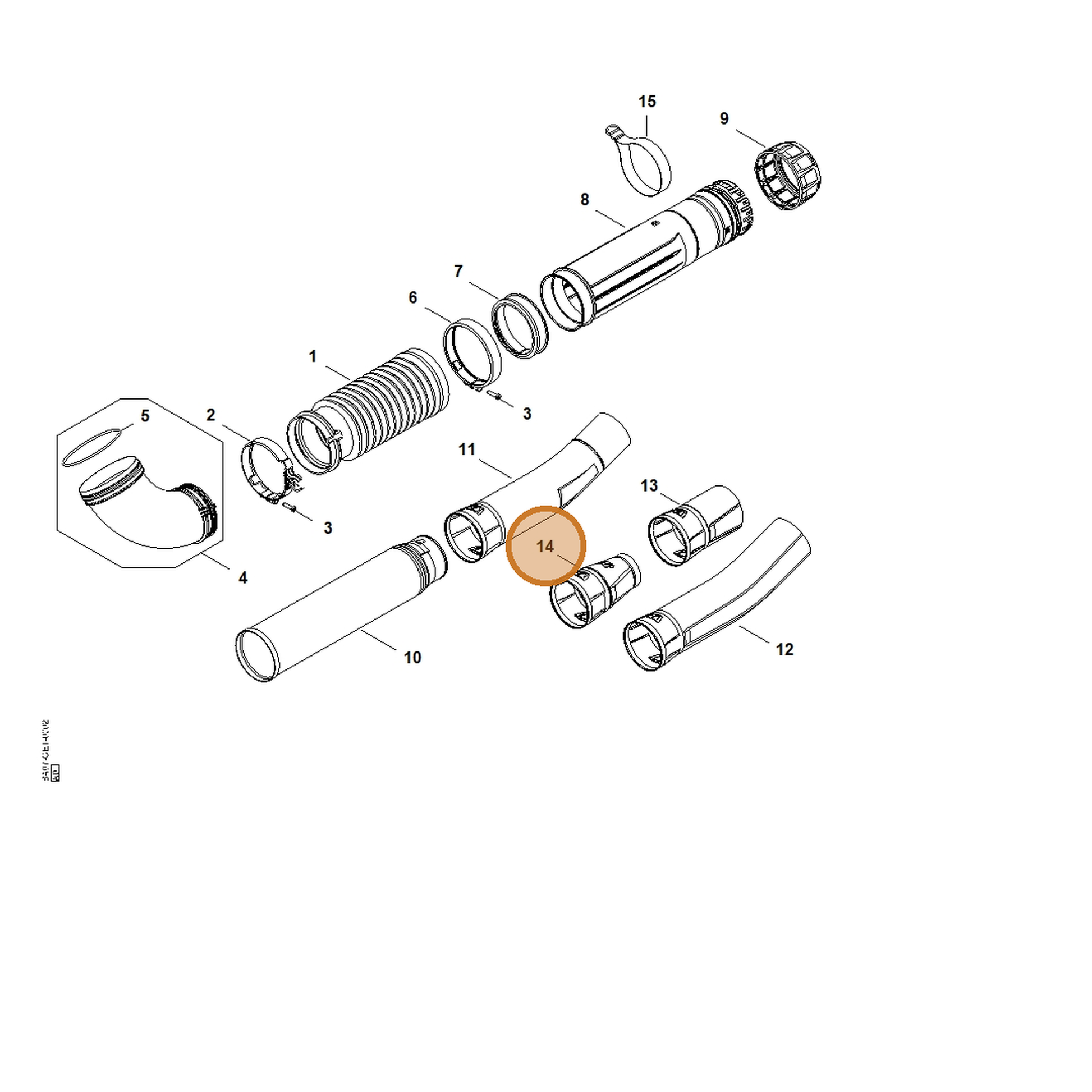STIHL part BA07-708-6302 — IPL diagram snippet (6x zoom, amber highlight)