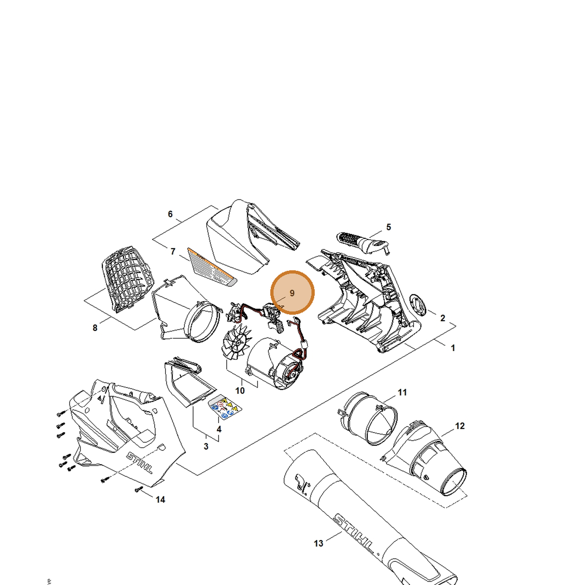 STIHL part BA08-430-1400 — IPL diagram snippet (6x zoom, amber highlight)