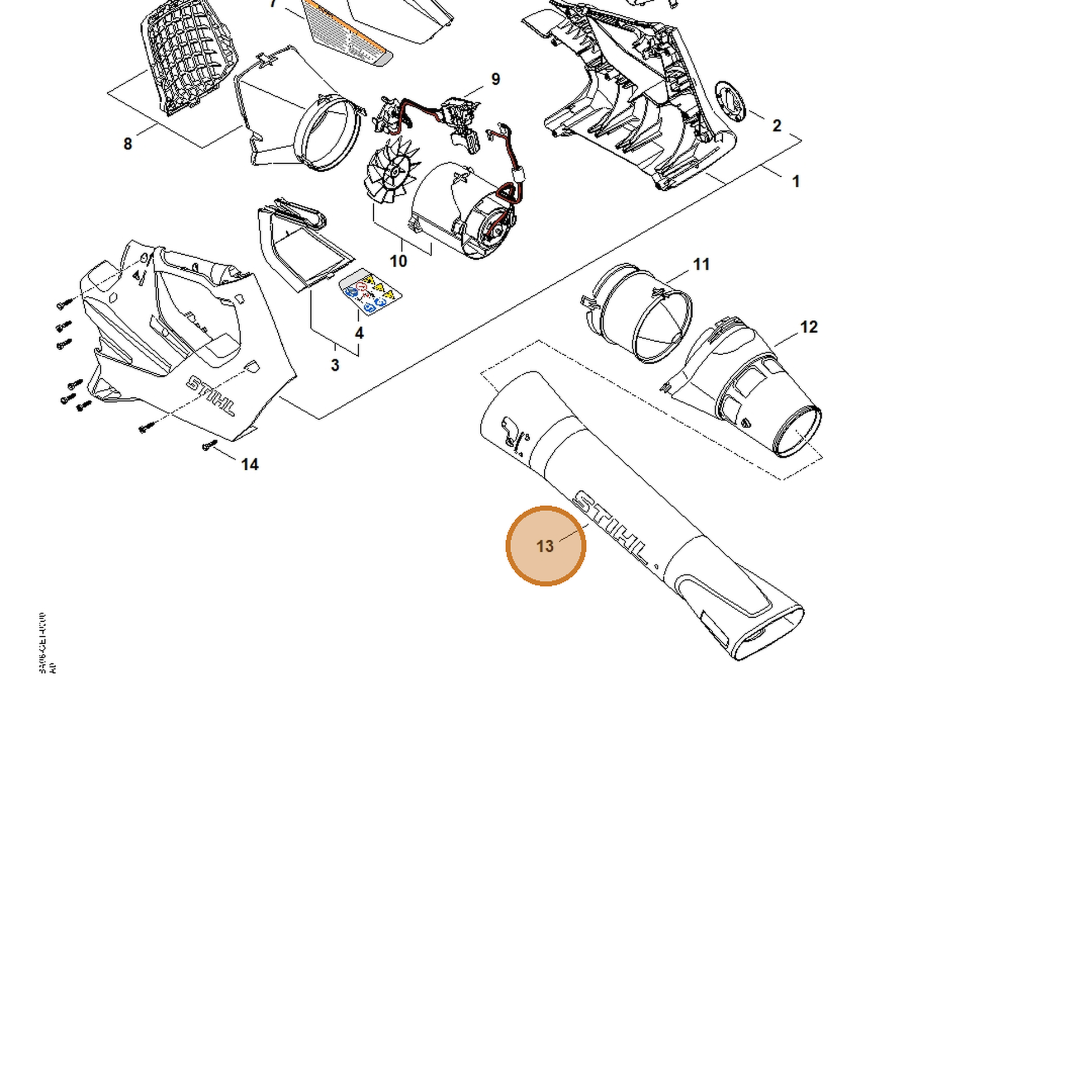 STIHL part BA08-701-5400 — IPL diagram snippet (6x zoom, amber highlight)