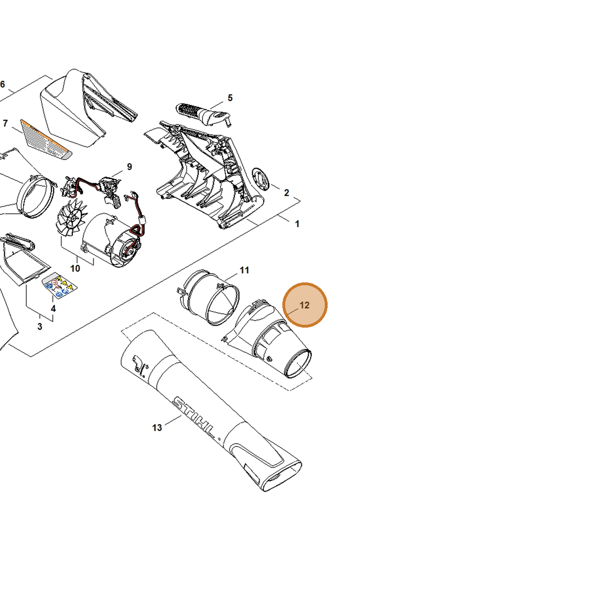 STIHL part BA08-708-6300 — IPL diagram snippet (6x zoom, amber highlight)