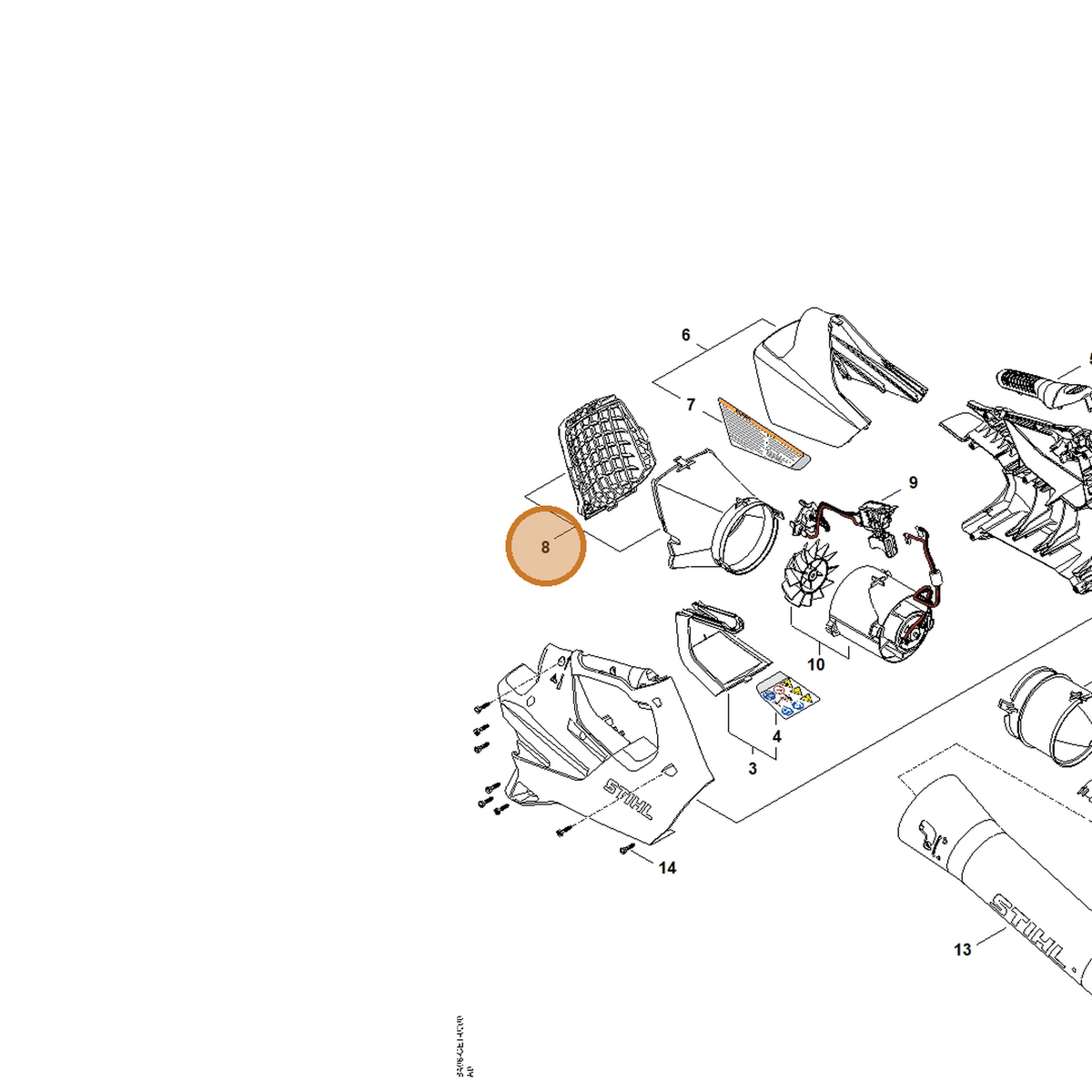 STIHL part BA08-770-0800 — IPL diagram snippet (6x zoom, amber highlight)