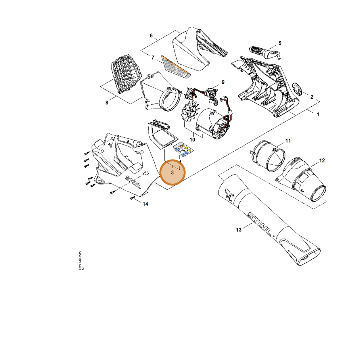 STIHL part BA08-790-0601 — IPL diagram snippet (6x zoom, amber highlight)