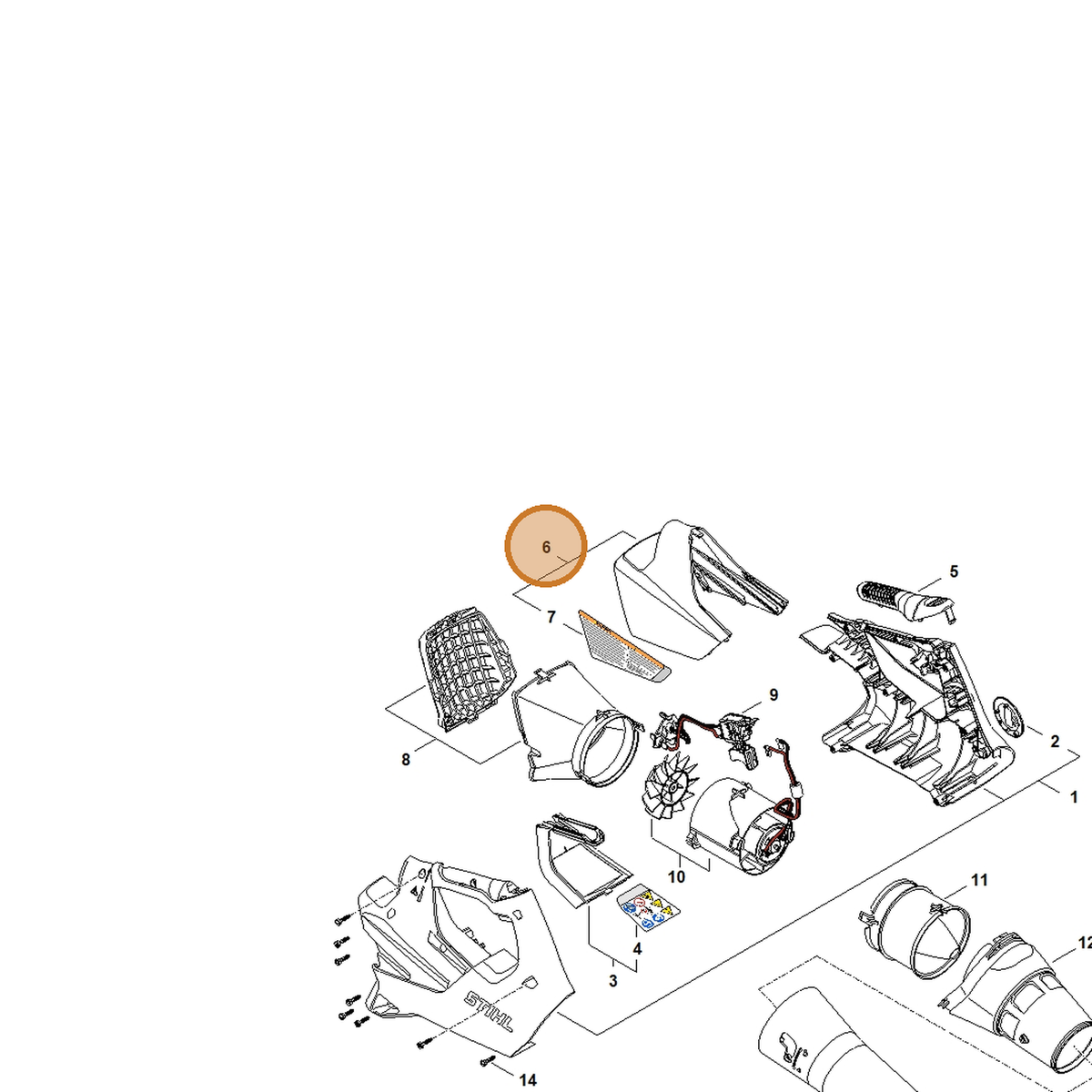 STIHL part BA08-790-5100 — IPL diagram snippet (6x zoom, amber highlight)