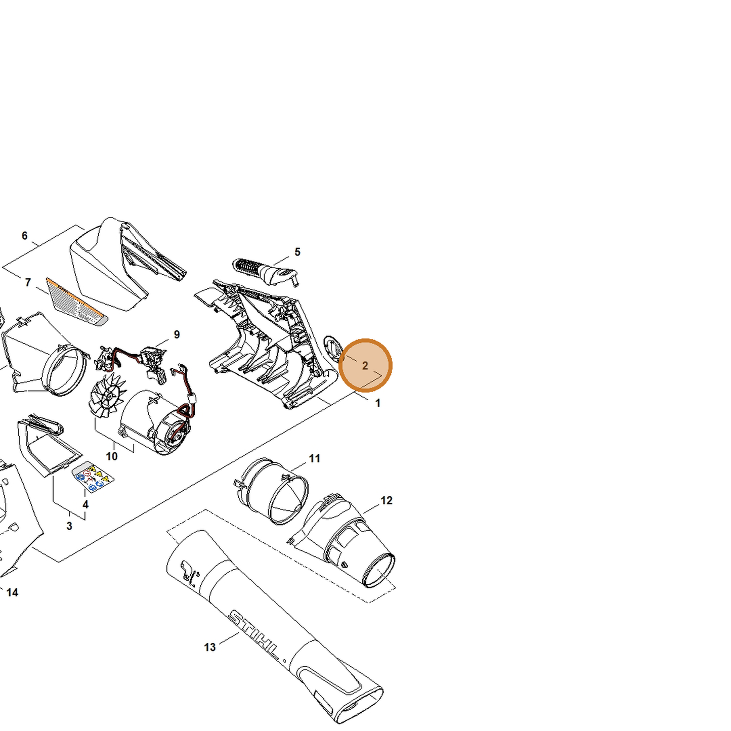STIHL part BA08-967-1500 — IPL diagram snippet (6x zoom, amber highlight)