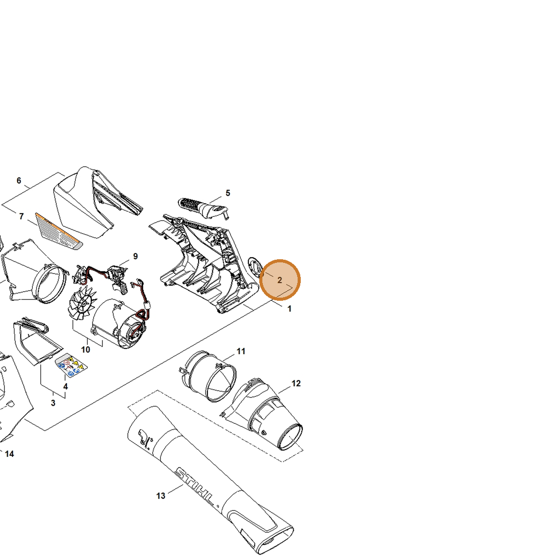 STIHL part BA08-967-1500 — IPL diagram snippet (6x zoom, amber highlight)
