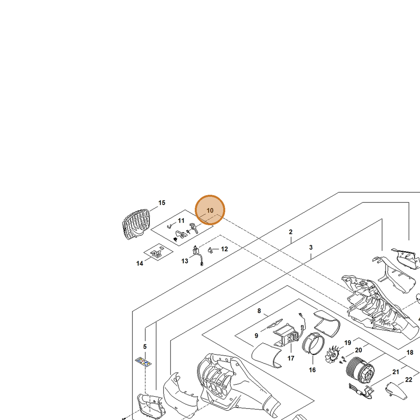 STIHL part BA09-007-3800 — IPL diagram snippet (6x zoom, amber highlight)