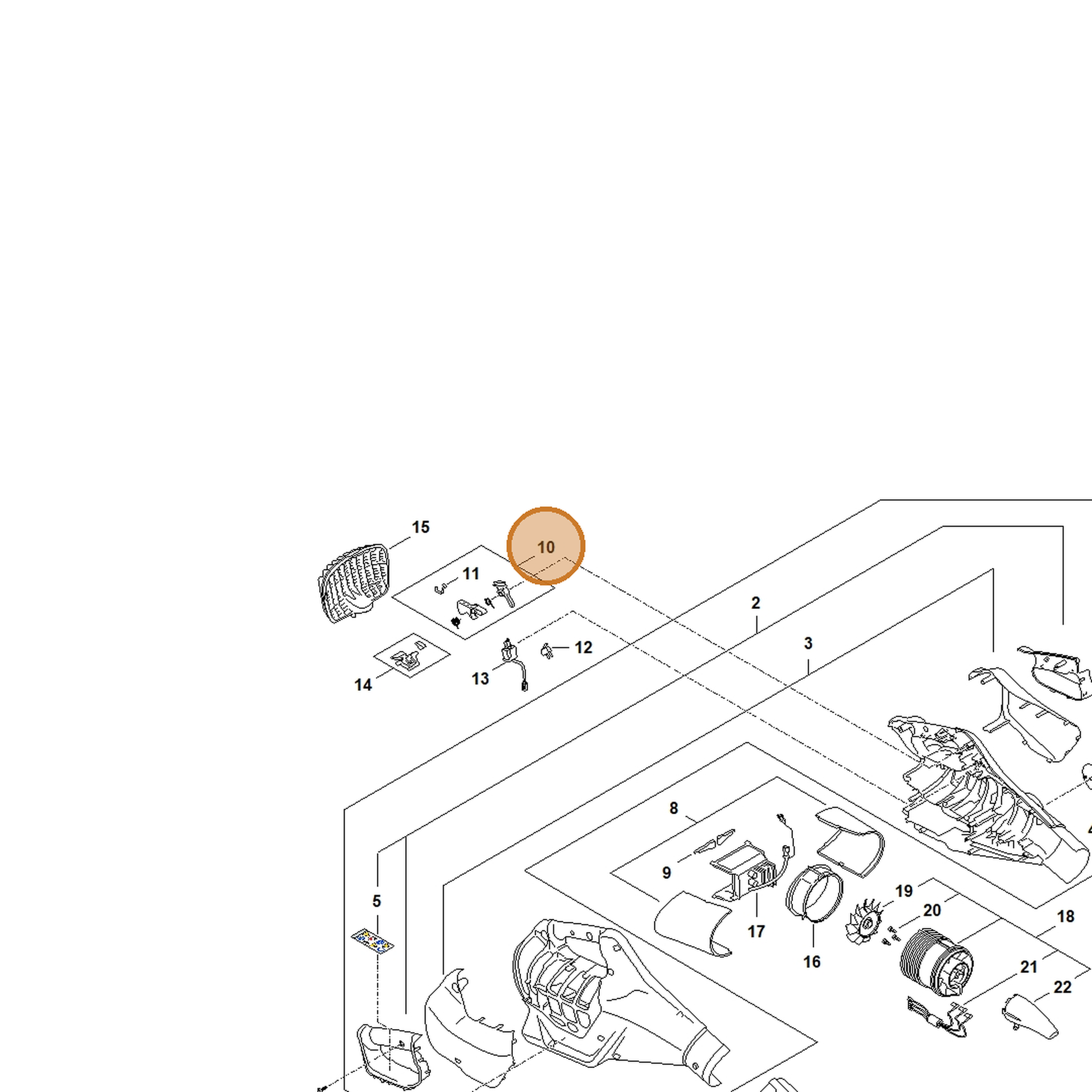 STIHL part BA09-007-3800 — IPL diagram snippet (6x zoom, amber highlight)