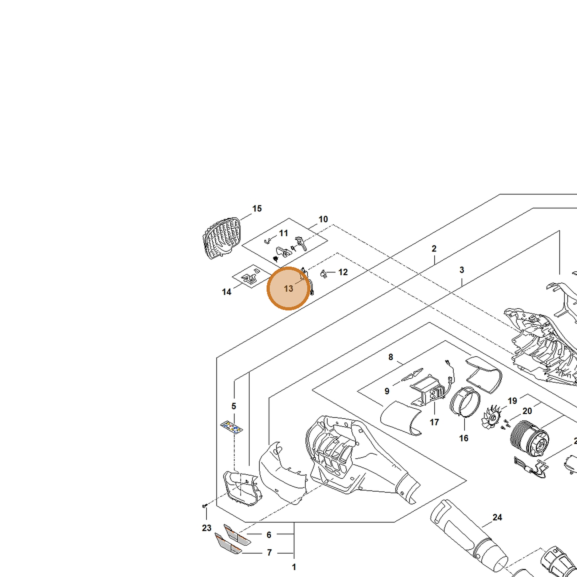 STIHL part BA09-430-0500 — IPL diagram snippet (6x zoom, amber highlight)