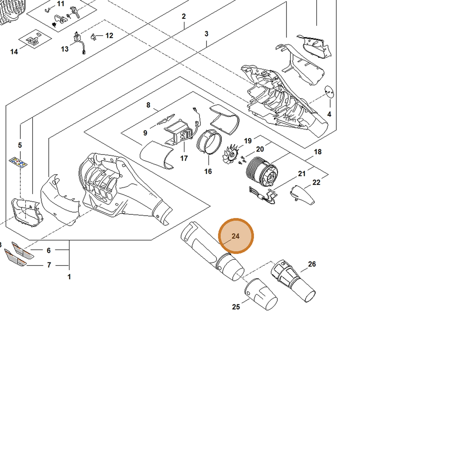 STIHL part BA09-701-5400 — IPL diagram snippet (6x zoom, amber highlight)