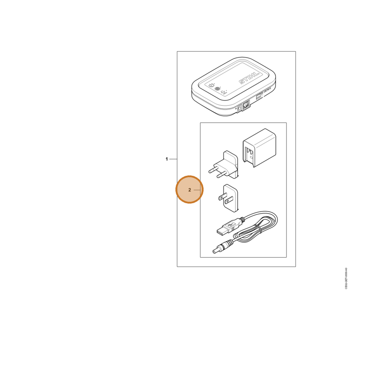 STIHL part CE02-400-8500 — IPL diagram snippet (6x zoom, amber highlight)