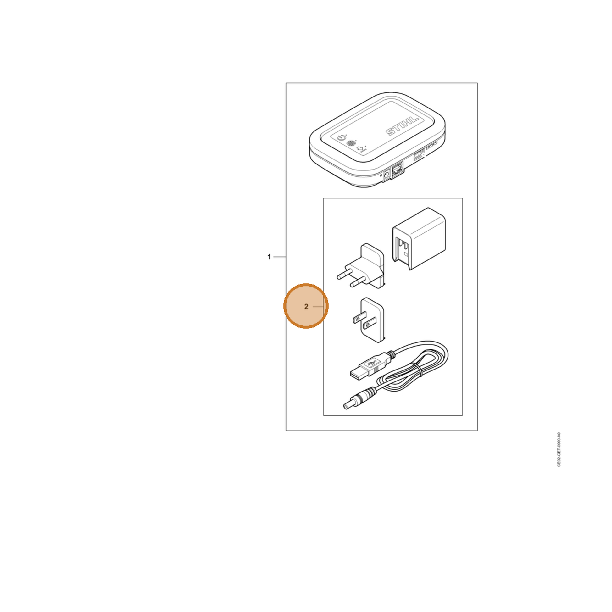 STIHL part CE02-400-8500 — IPL diagram snippet (6x zoom, amber highlight)