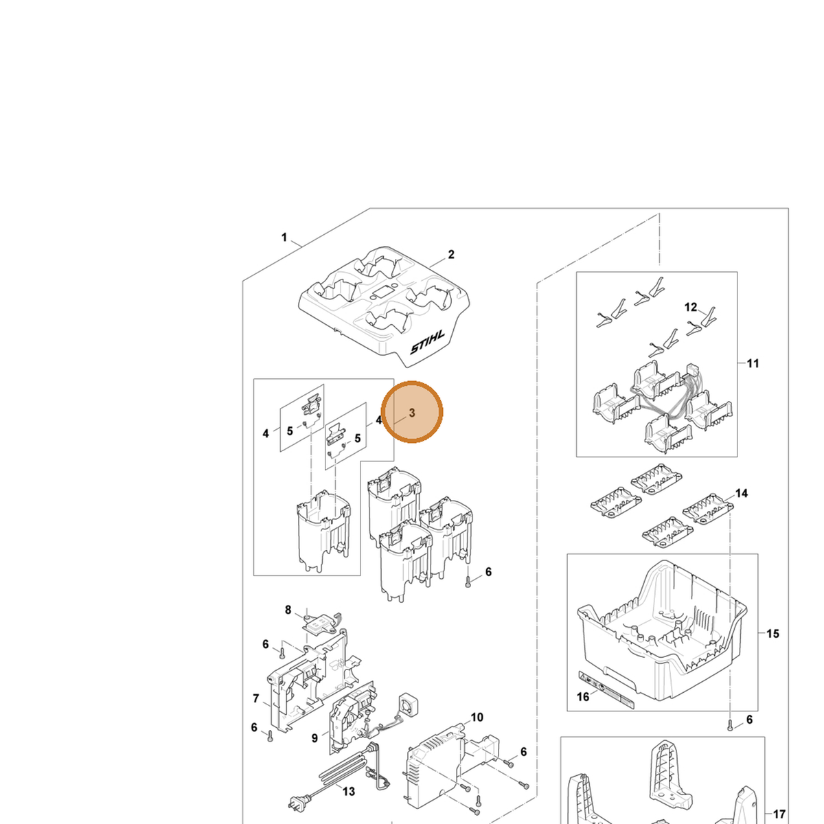 STIHL part EA04-400-9400 — IPL diagram snippet (6x zoom, amber highlight)