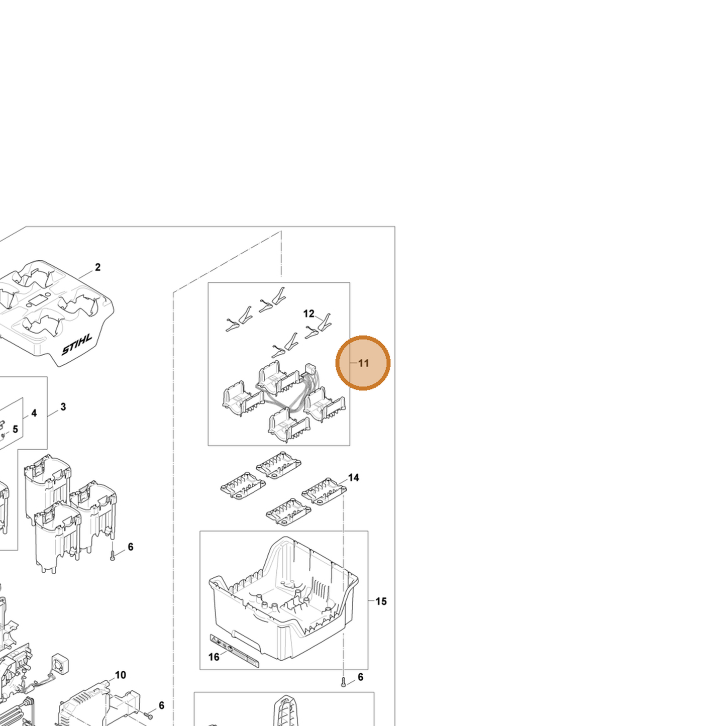 STIHL part EA04-430-2201 — IPL diagram snippet (6x zoom, amber highlight)
