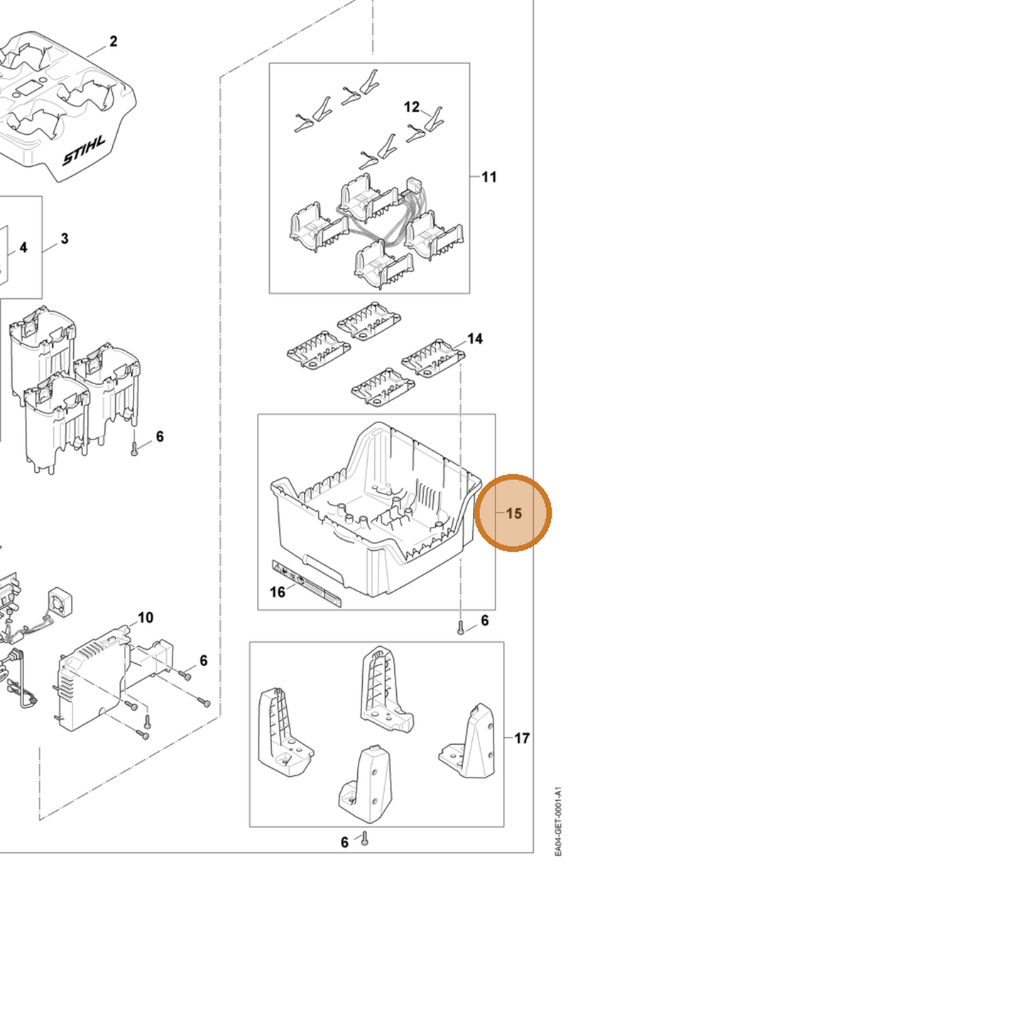 STIHL part EA04-430-9902 — IPL diagram snippet (6x zoom, amber highlight)