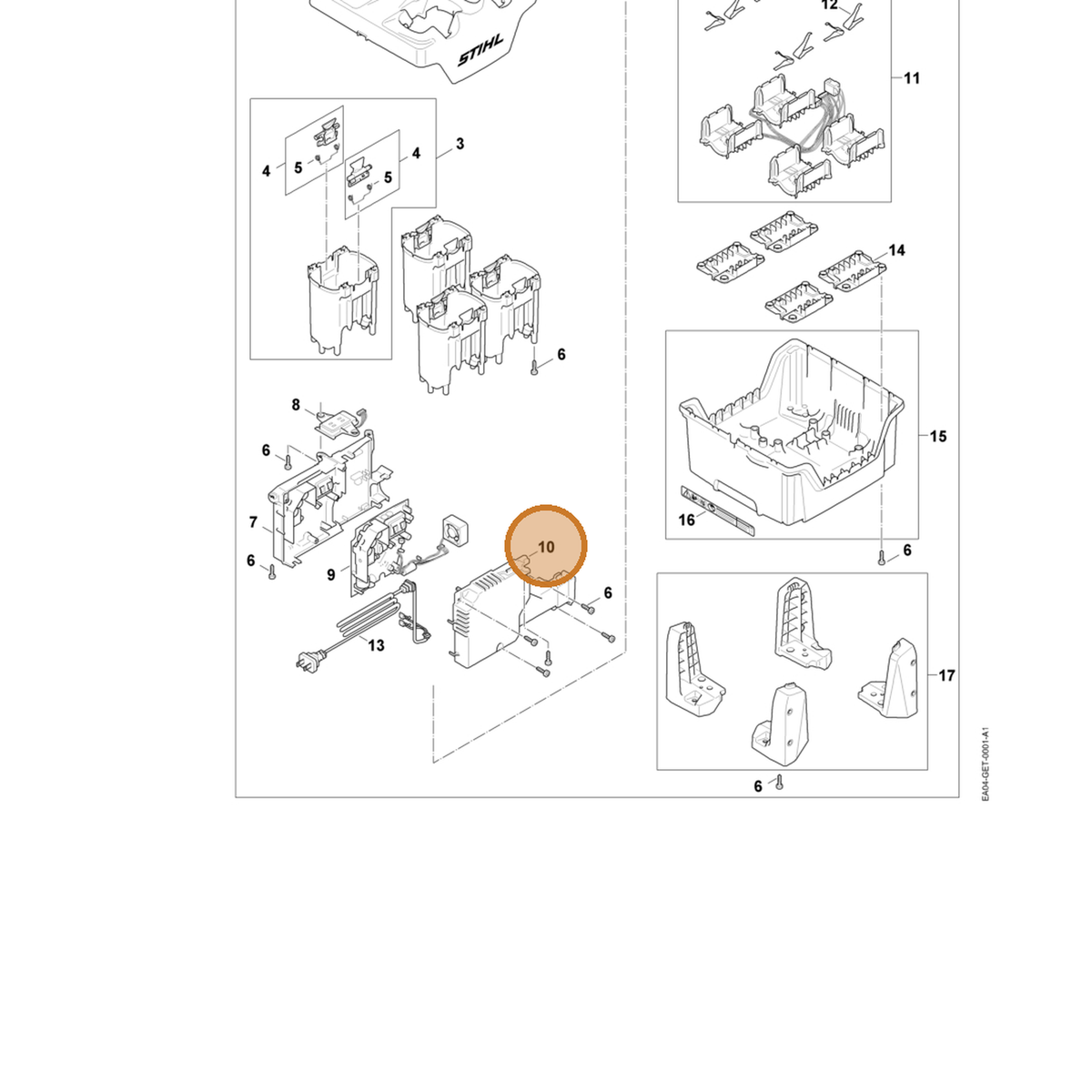 STIHL part EA04-432-1900 — IPL diagram snippet (6x zoom, amber highlight)