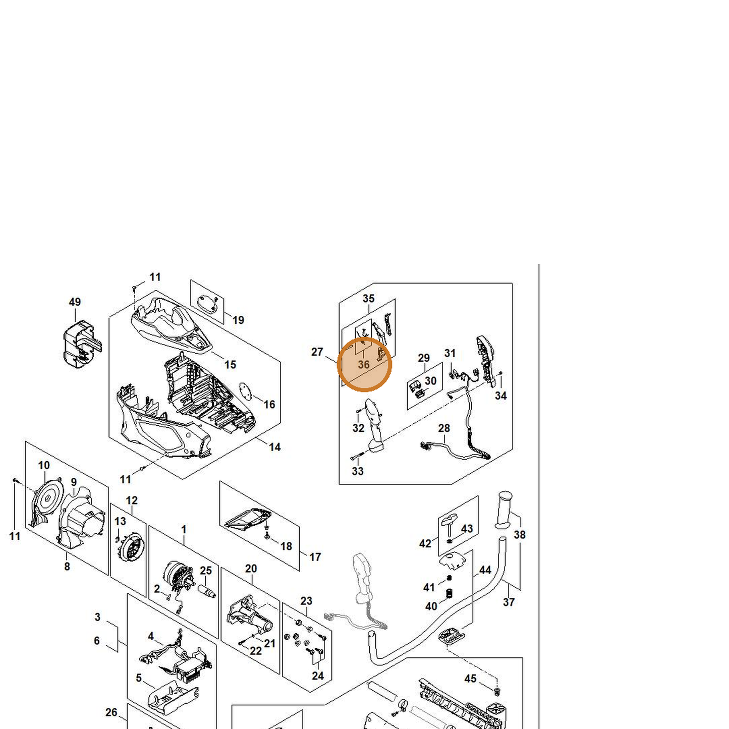 STIHL part FA01-007-1300 — IPL diagram snippet (6x zoom, amber highlight)