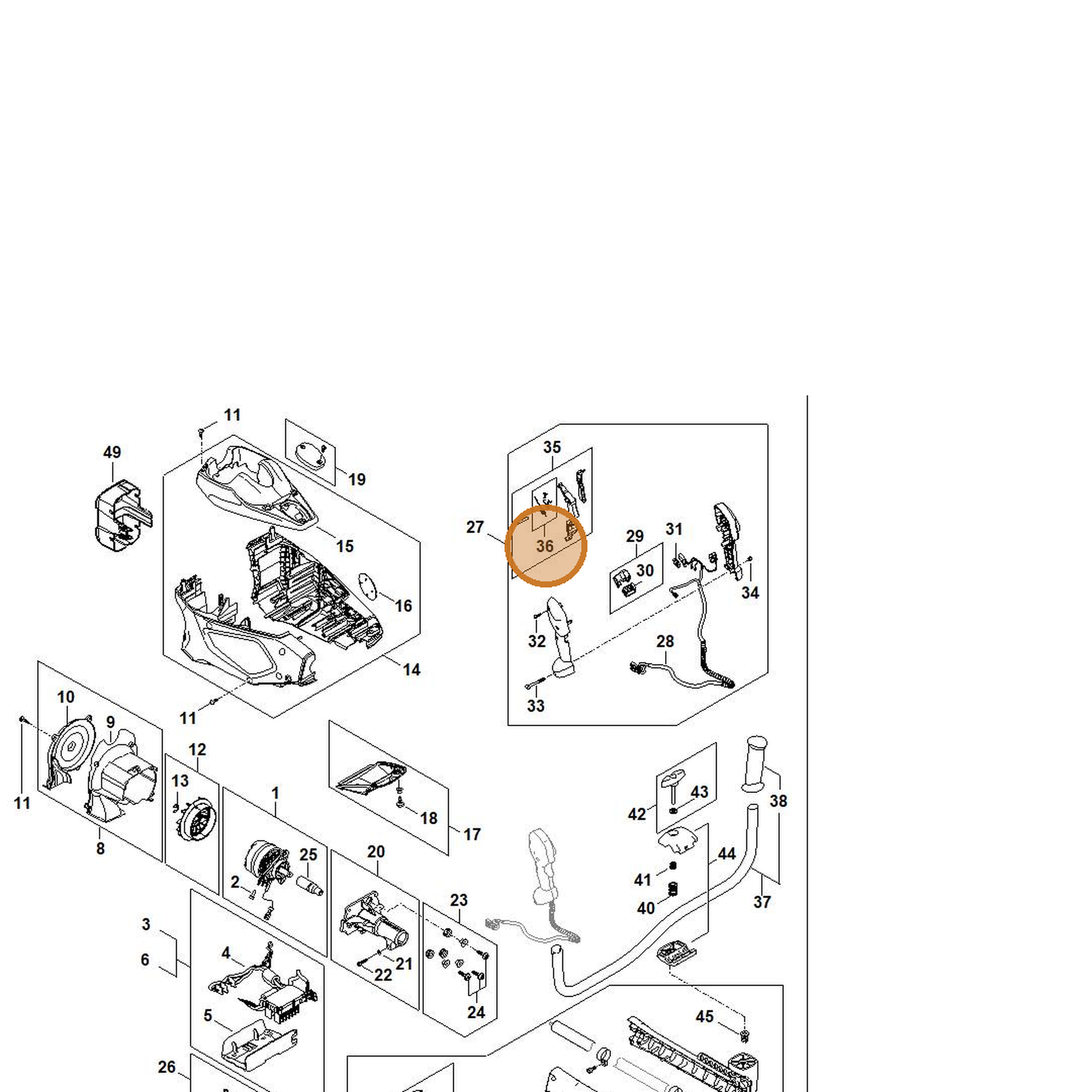 STIHL part FA01-007-1300 — IPL diagram snippet (6x zoom, amber highlight)