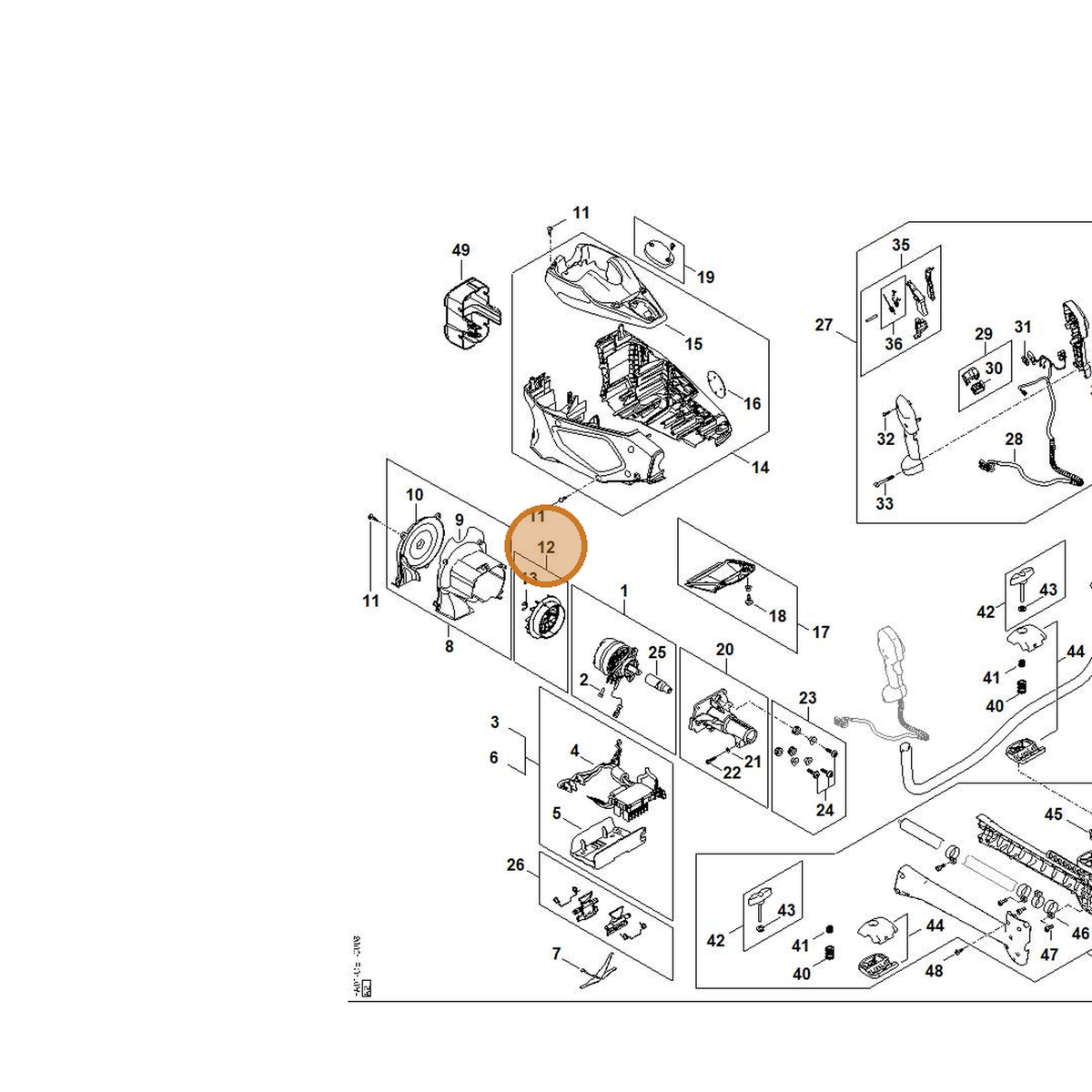 STIHL part FA01-600-3200 — IPL diagram snippet (6x zoom, amber highlight)