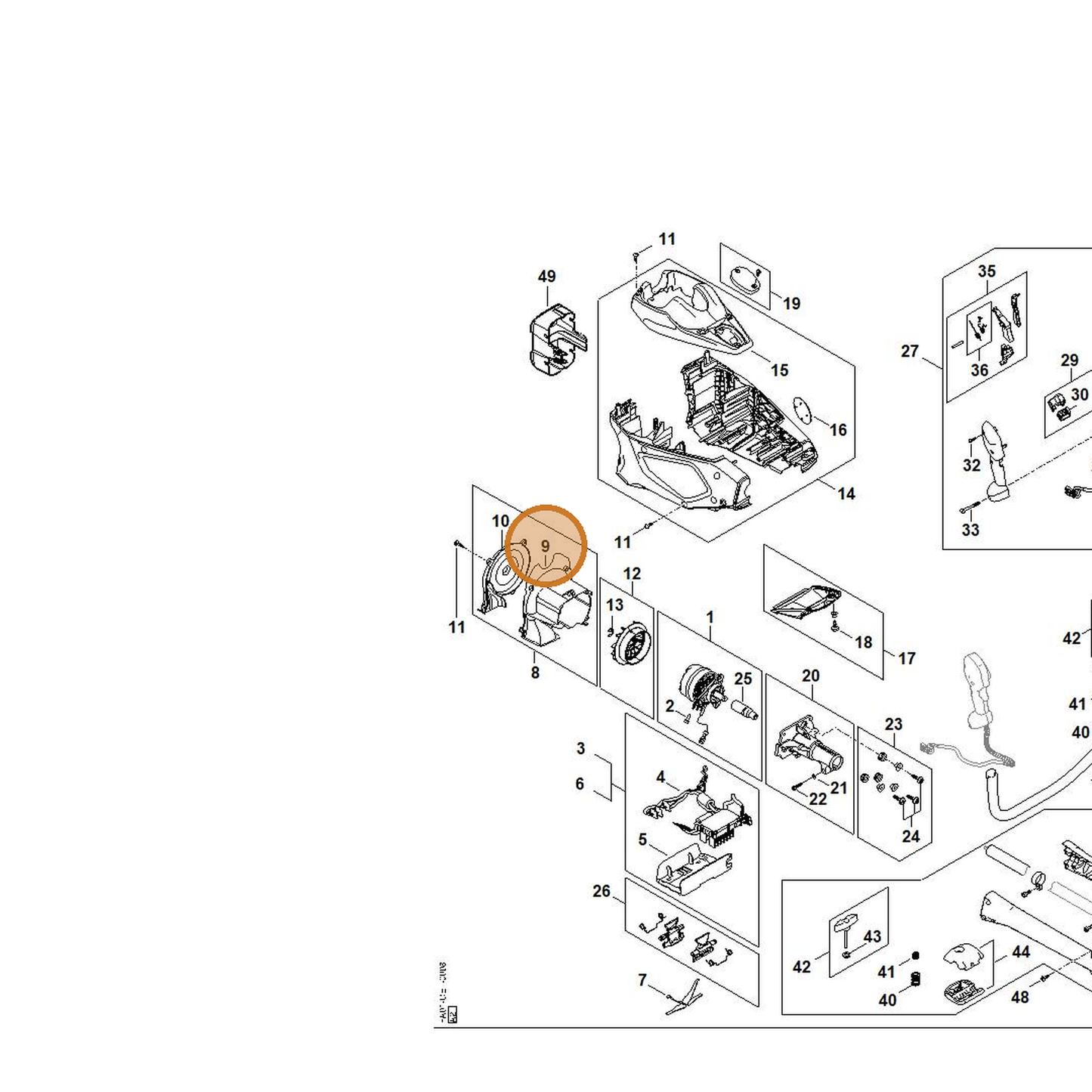 STIHL part FA01-602-0300 — IPL diagram snippet (6x zoom, amber highlight)