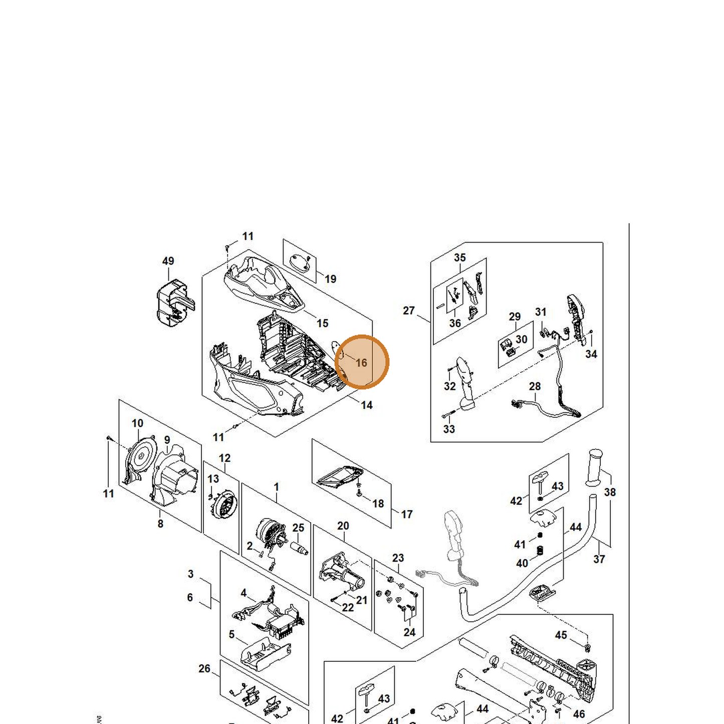STIHL part FA01-967-1500 — IPL diagram snippet (6x zoom, amber highlight)