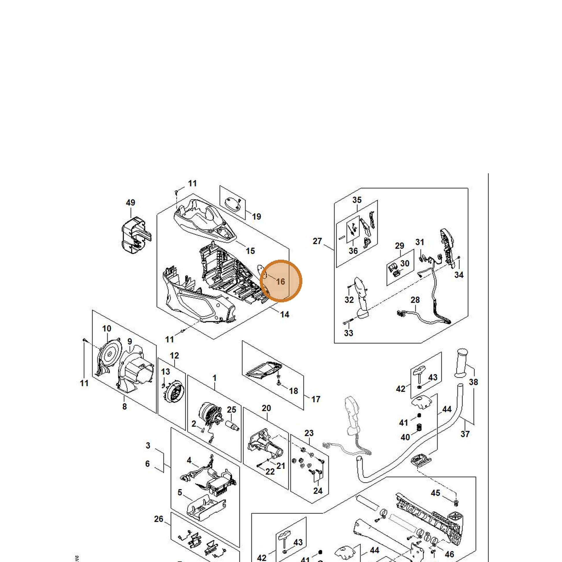 STIHL part FA01-967-1500 — IPL diagram snippet (6x zoom, amber highlight)