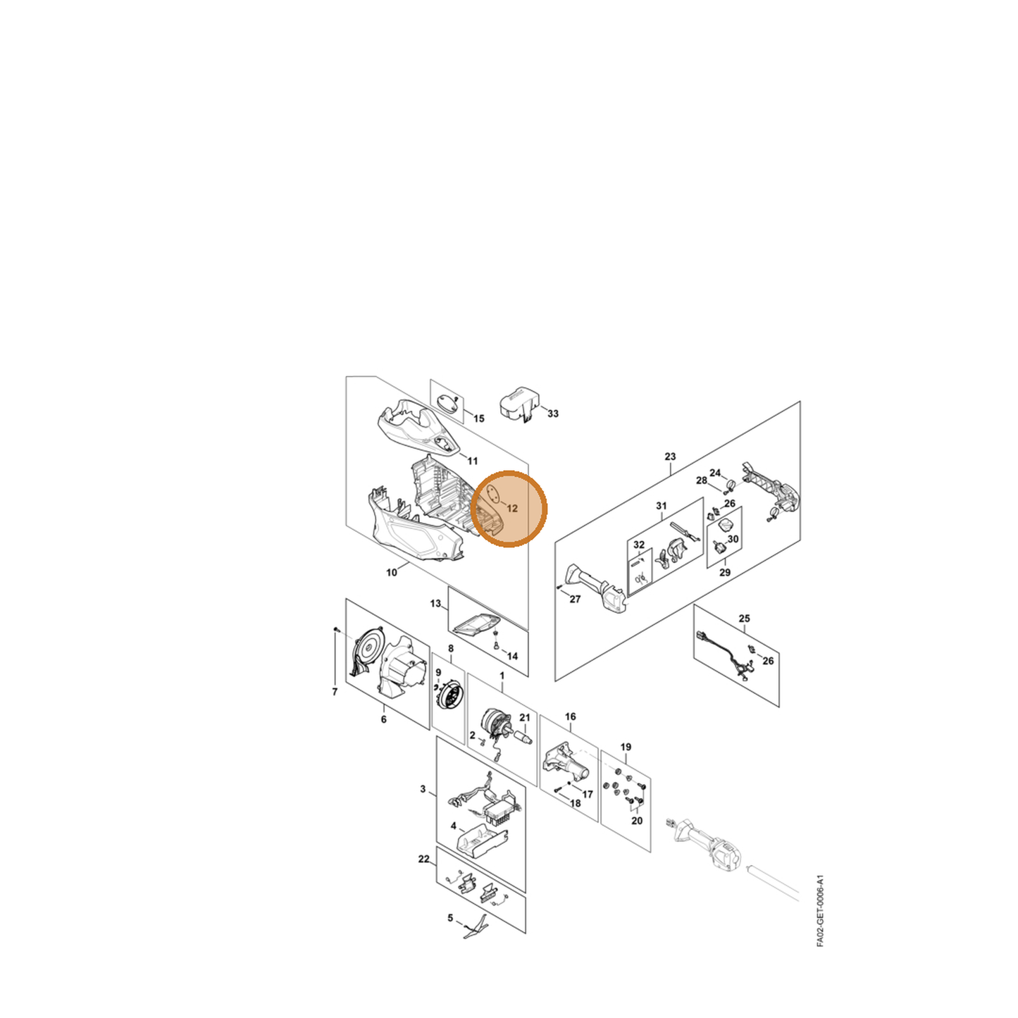 STIHL part FA02-967-1502 — IPL diagram snippet (6x zoom, amber highlight)