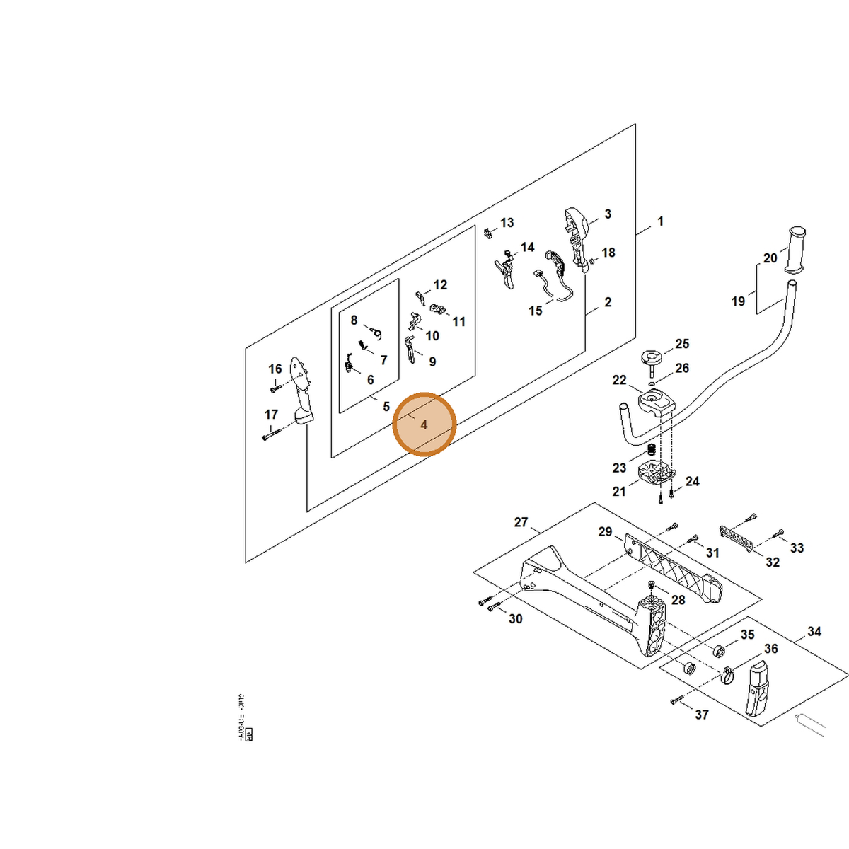 STIHL part FA03-007-3800 — IPL diagram snippet (6x zoom, amber highlight)