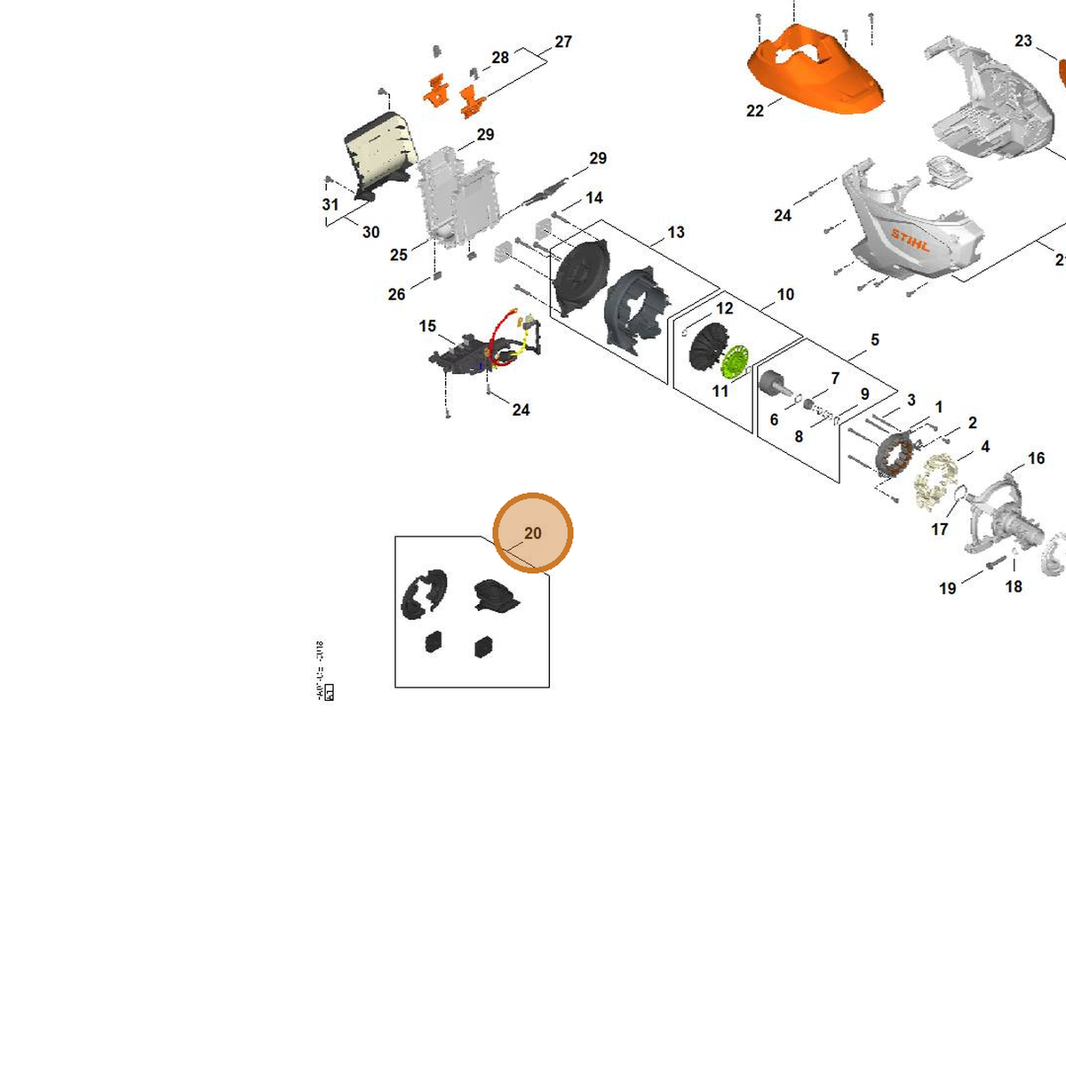 STIHL part FA03-007-4900 — IPL diagram snippet (6x zoom, amber highlight)