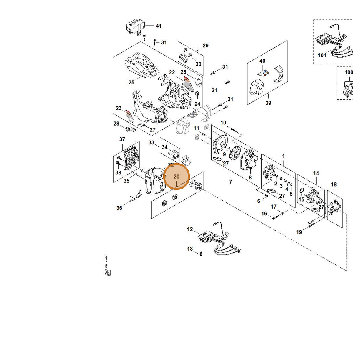 STIHL part FA03-007-4901 — IPL diagram snippet (6x zoom, amber highlight)