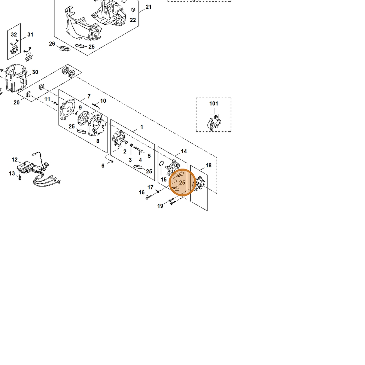 STIHL part FA03-403-2400 — IPL diagram snippet (6x zoom, amber highlight)