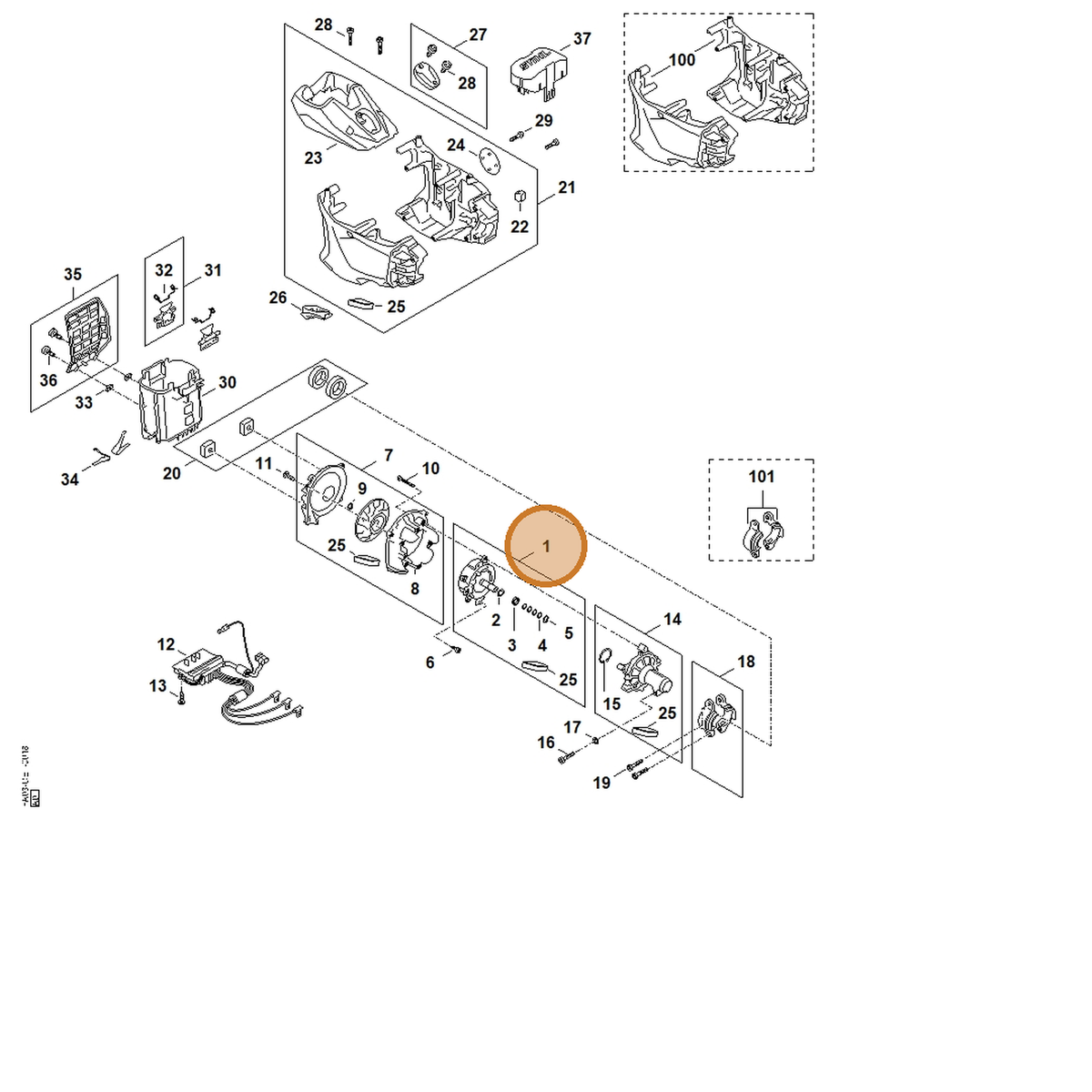 STIHL part FA03-600-0201 — IPL diagram snippet (6x zoom, amber highlight)