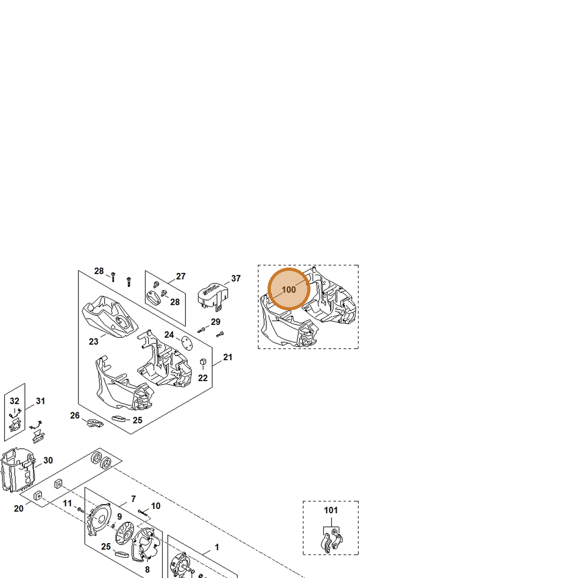 STIHL part FA03-600-0821 — IPL diagram snippet (6x zoom, amber highlight)