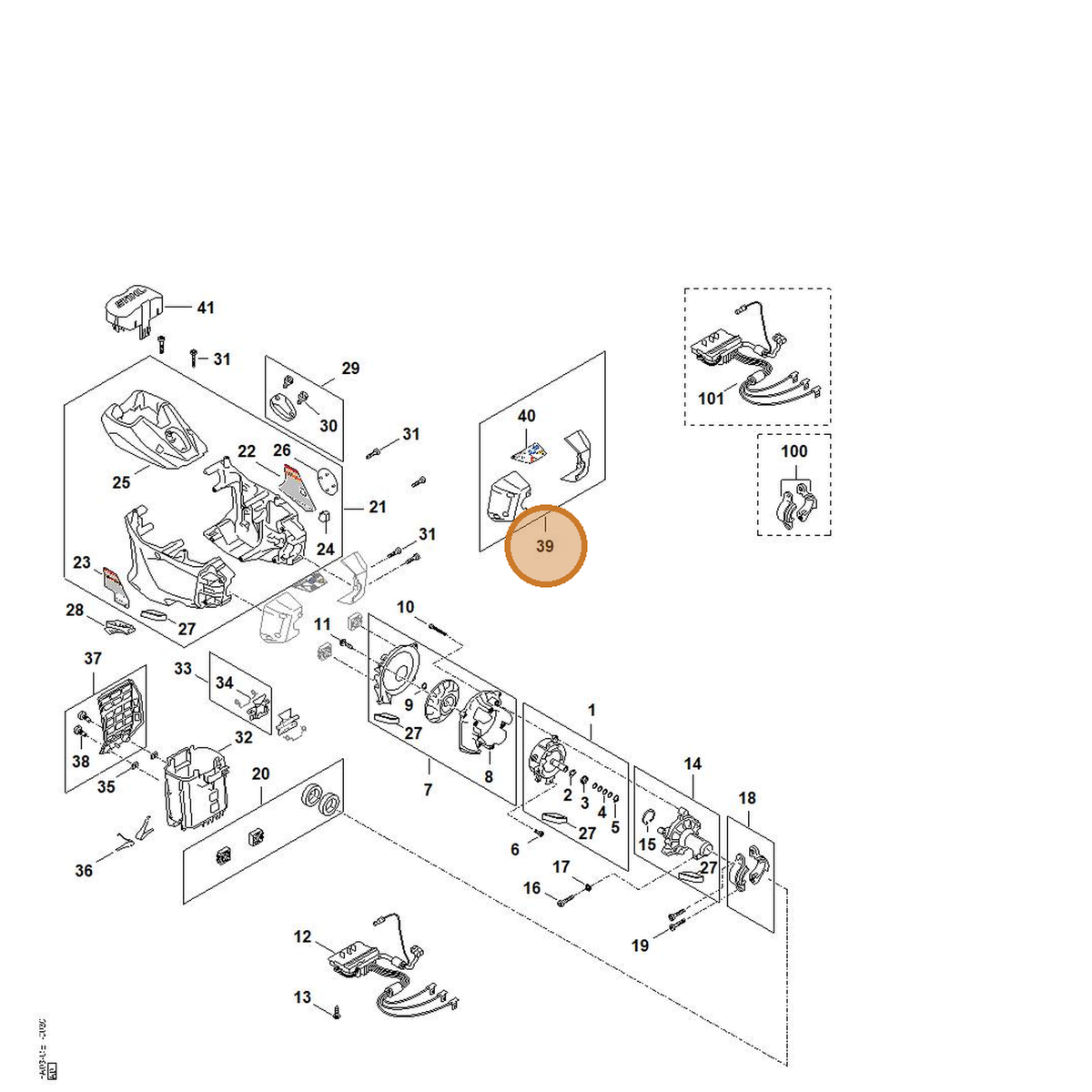 STIHL part FA03-600-3502 — IPL diagram snippet (6x zoom, amber highlight)
