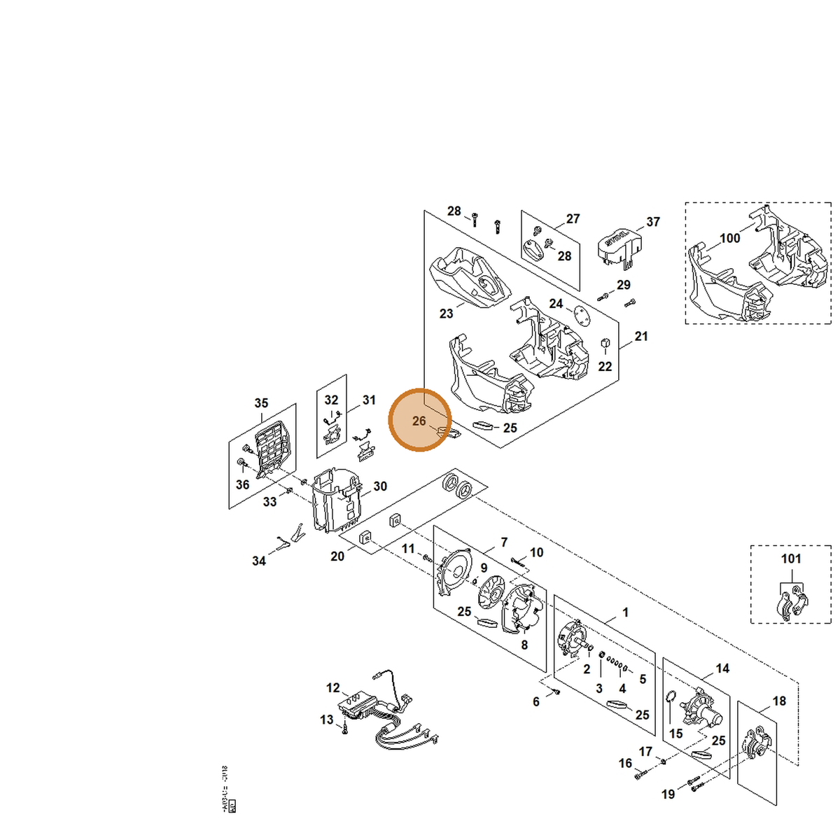 STIHL part FA03-602-0402 — IPL diagram snippet (6x zoom, amber highlight)