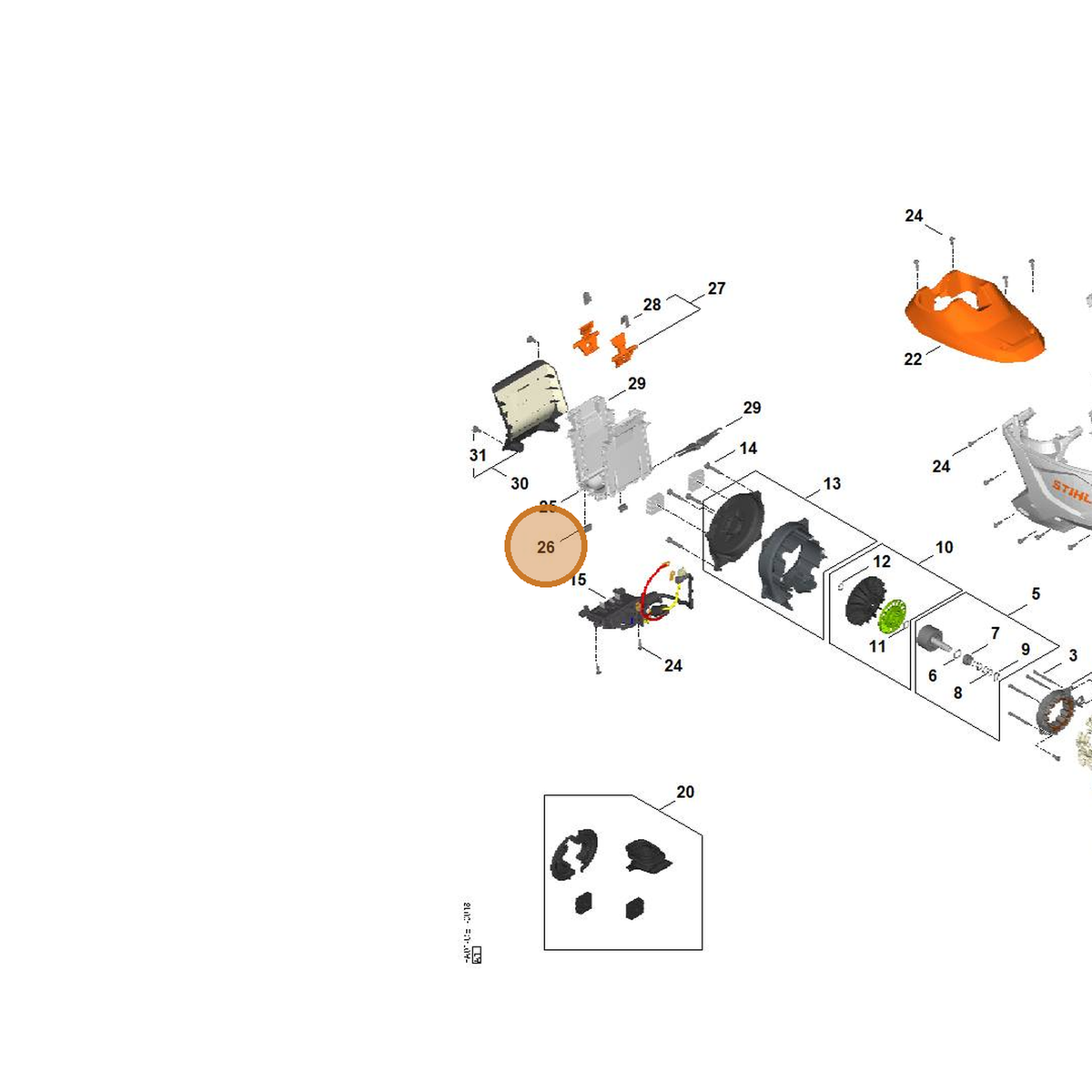 STIHL part FA03-955-1000 — IPL diagram snippet (6x zoom, amber highlight)